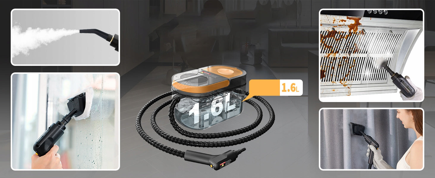 STEAM CLEANER WINDOW CLEANER STEAMER 1600ML 3BAR 2500W + 2M STEAM HOSE Maximum steam pressure 3 bar