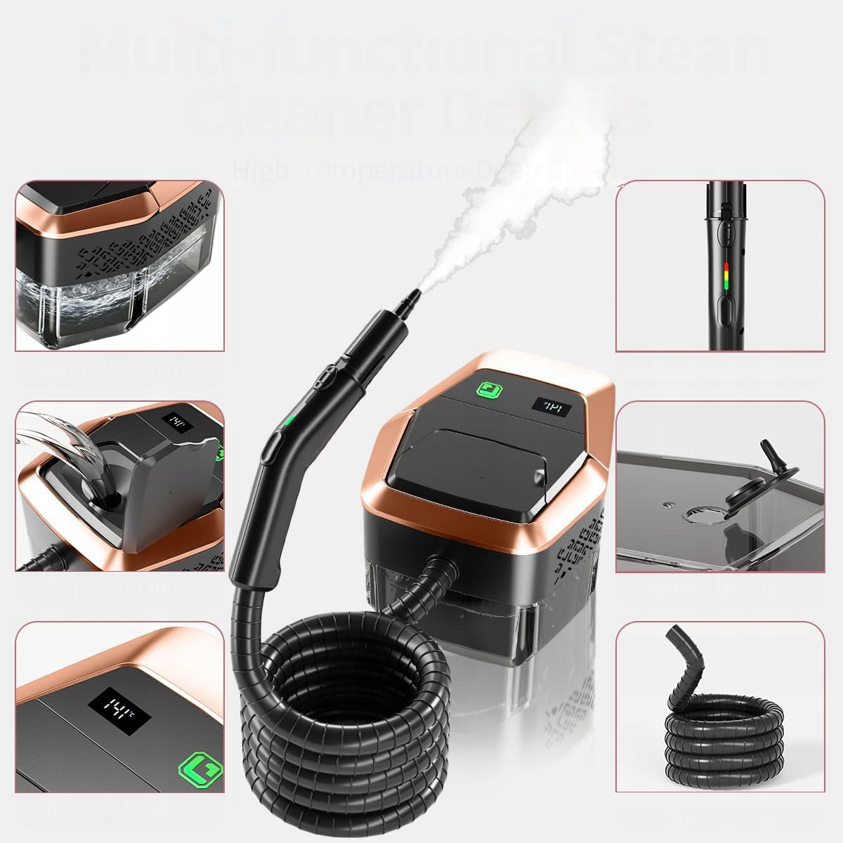STEAM CLEANER WINDOW CLEANER STEAMER 1800ML 4BAR 2500W + 2M STEAM HOSE Packaging status original