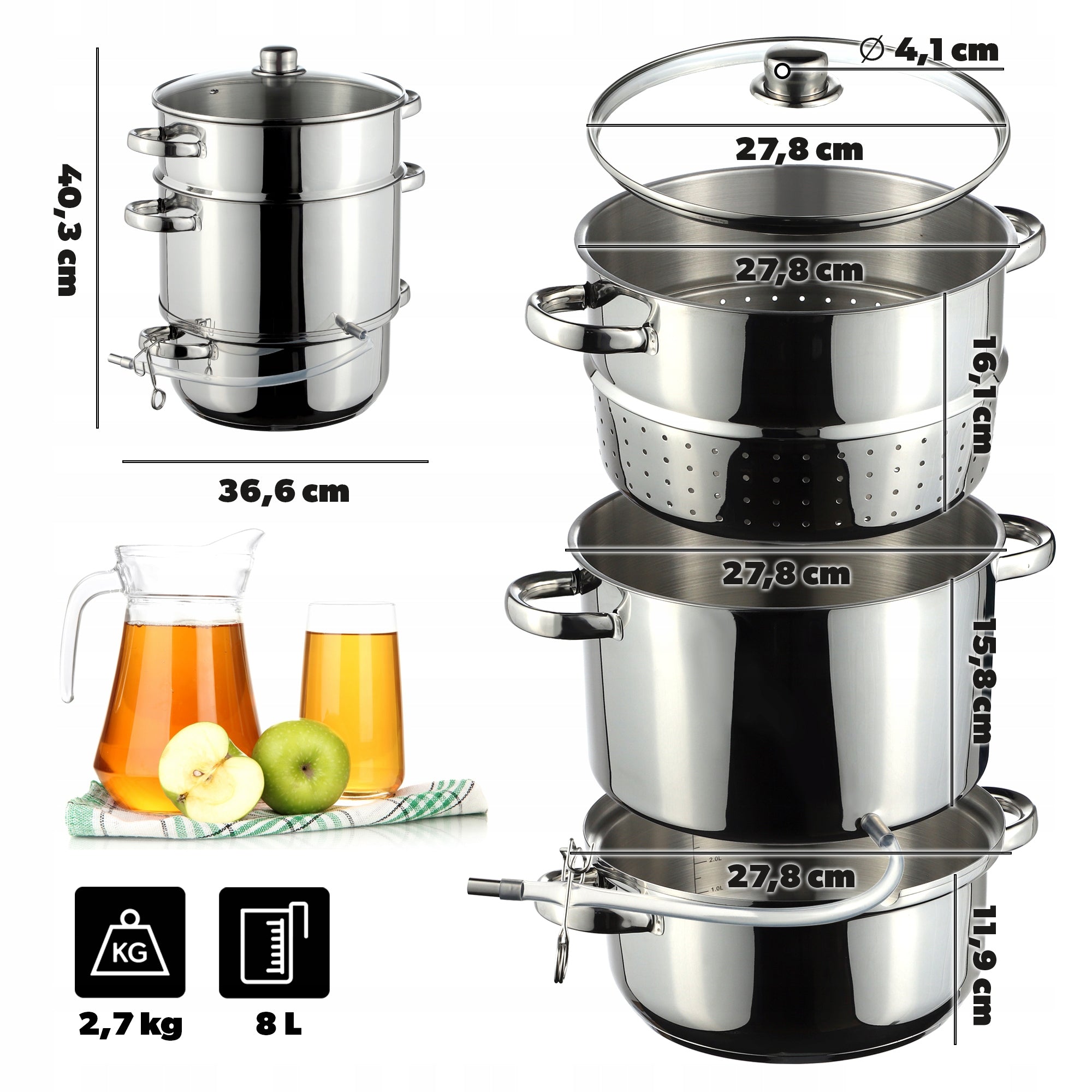 STEAM JUICER LARGE 8L STEEL INDUCTION GAS JUICE POT 3in1 STAINLESS Manufacturer code K8483