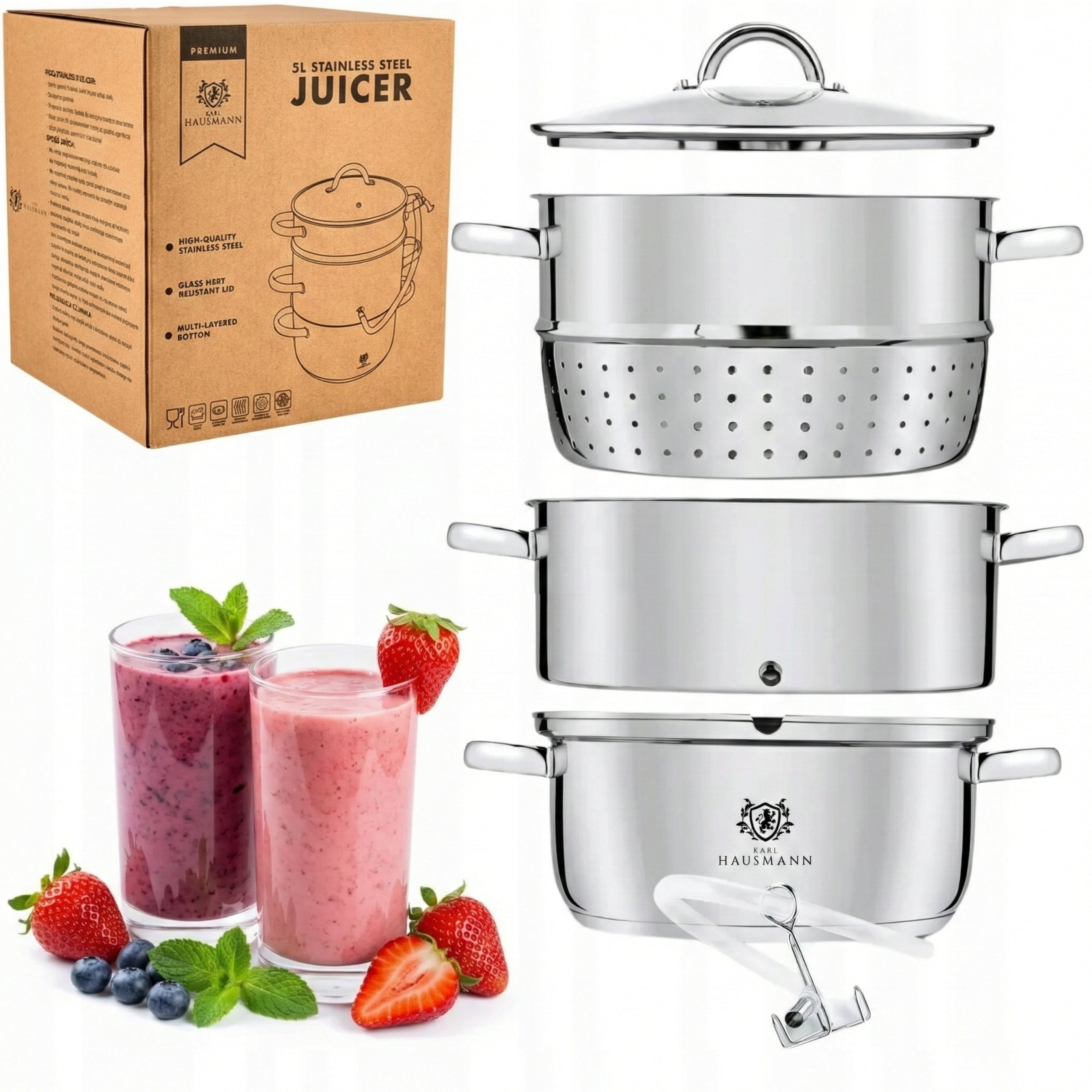 STEAM JUICER STAINLESS STEEL 5L FOR INDUCTION GAS JUICER KARL HAUSMANN Packaging status original