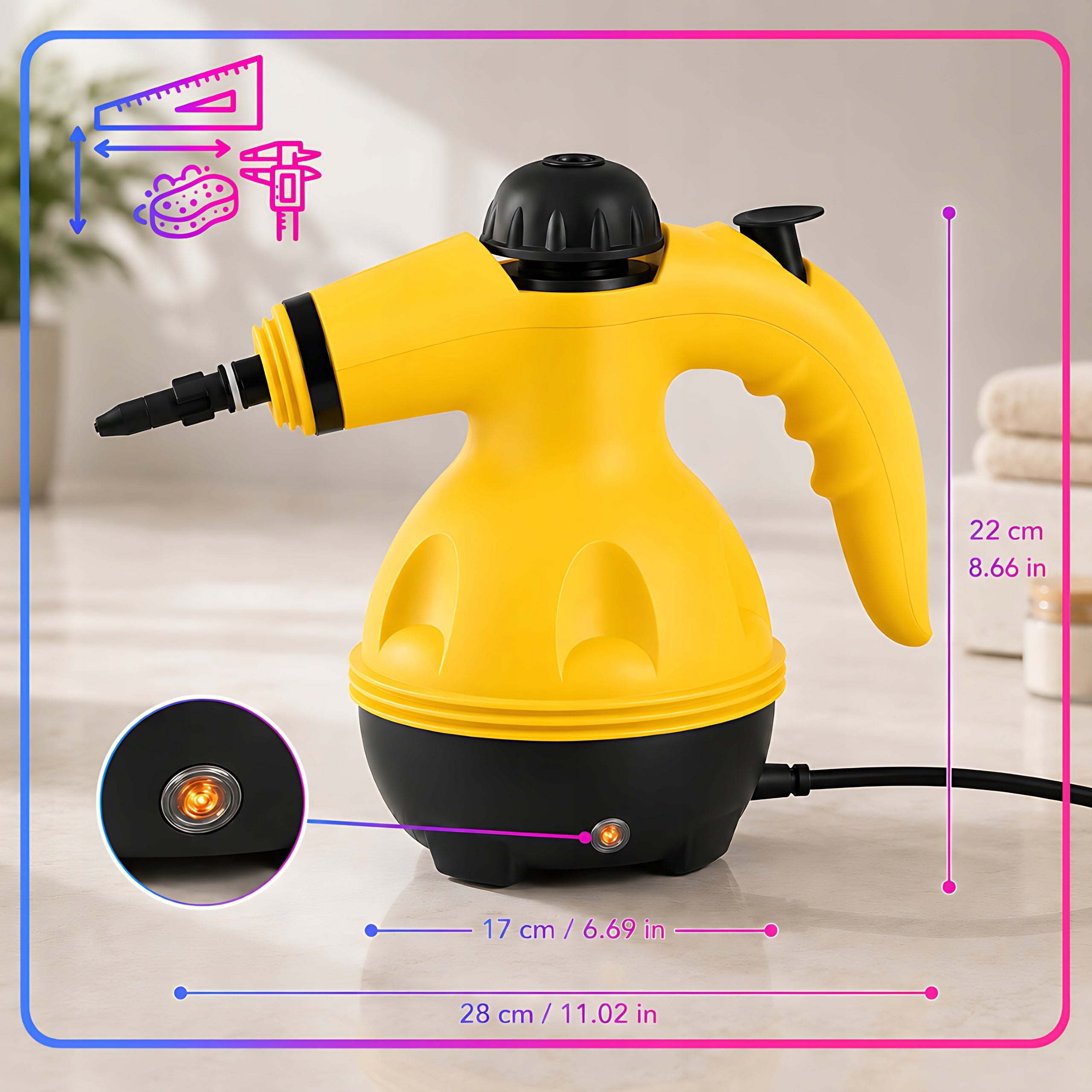 STEAM PRESSURE CLEANER CLEANING 3 BARS + ACCESSORIES 1000W Dominant color yellow/gold