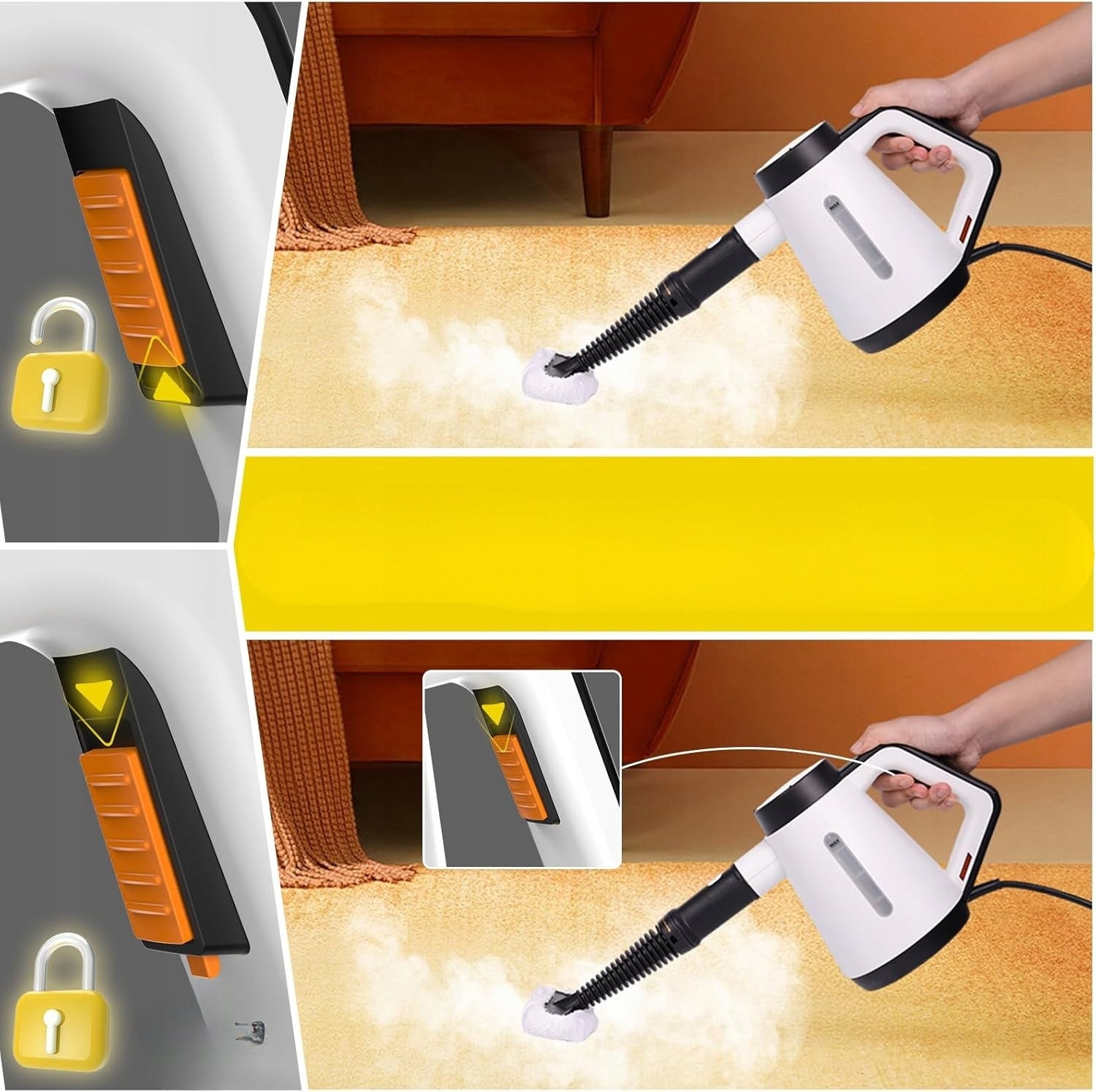 STEAM WASHER UPHOLSTERY GROUT WINDOW CLEANER STEAMER HAND WASHER Model EM-319 yellow