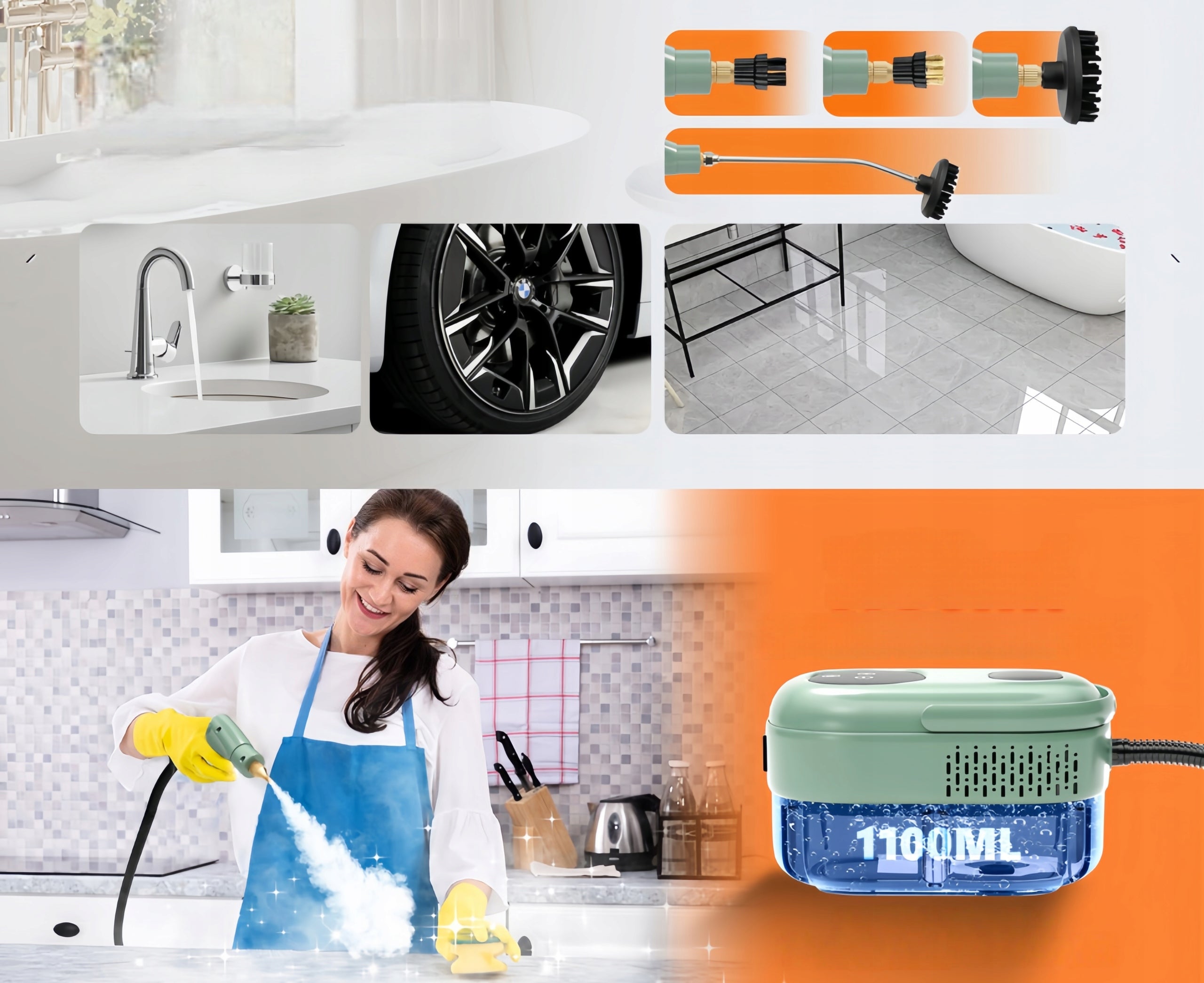 STEAMER 2500W STEAM CLEANING WITH 6 SPEEDS+3 TIPS 1100ML POWERFUL Capacity 1.1 l