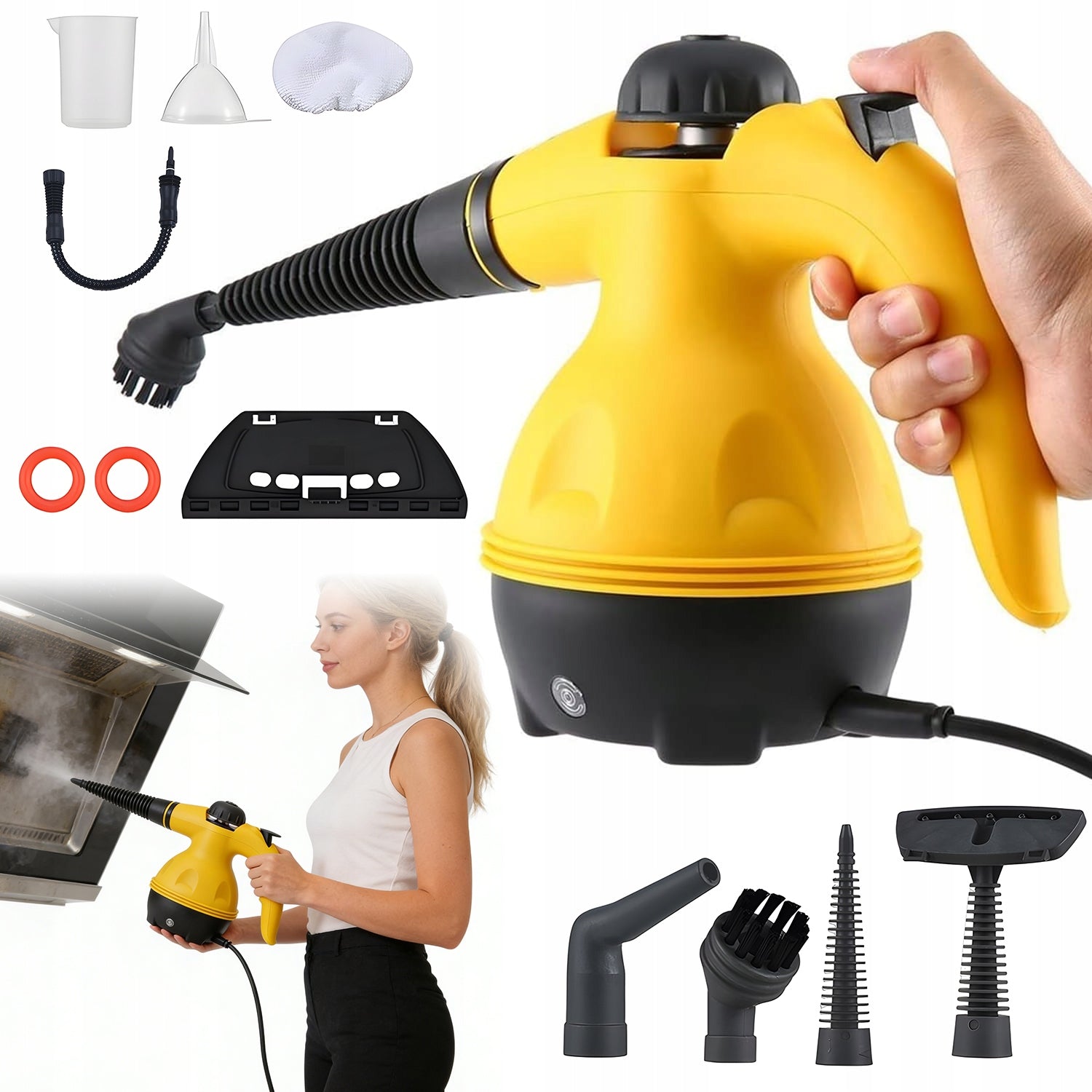 STEAMER FOR HOME 1000W 3 BARS 300ML 1.8M CABLE 5 TIPS YELLOW-BLACK Maximum steam pressure 3.5 bar