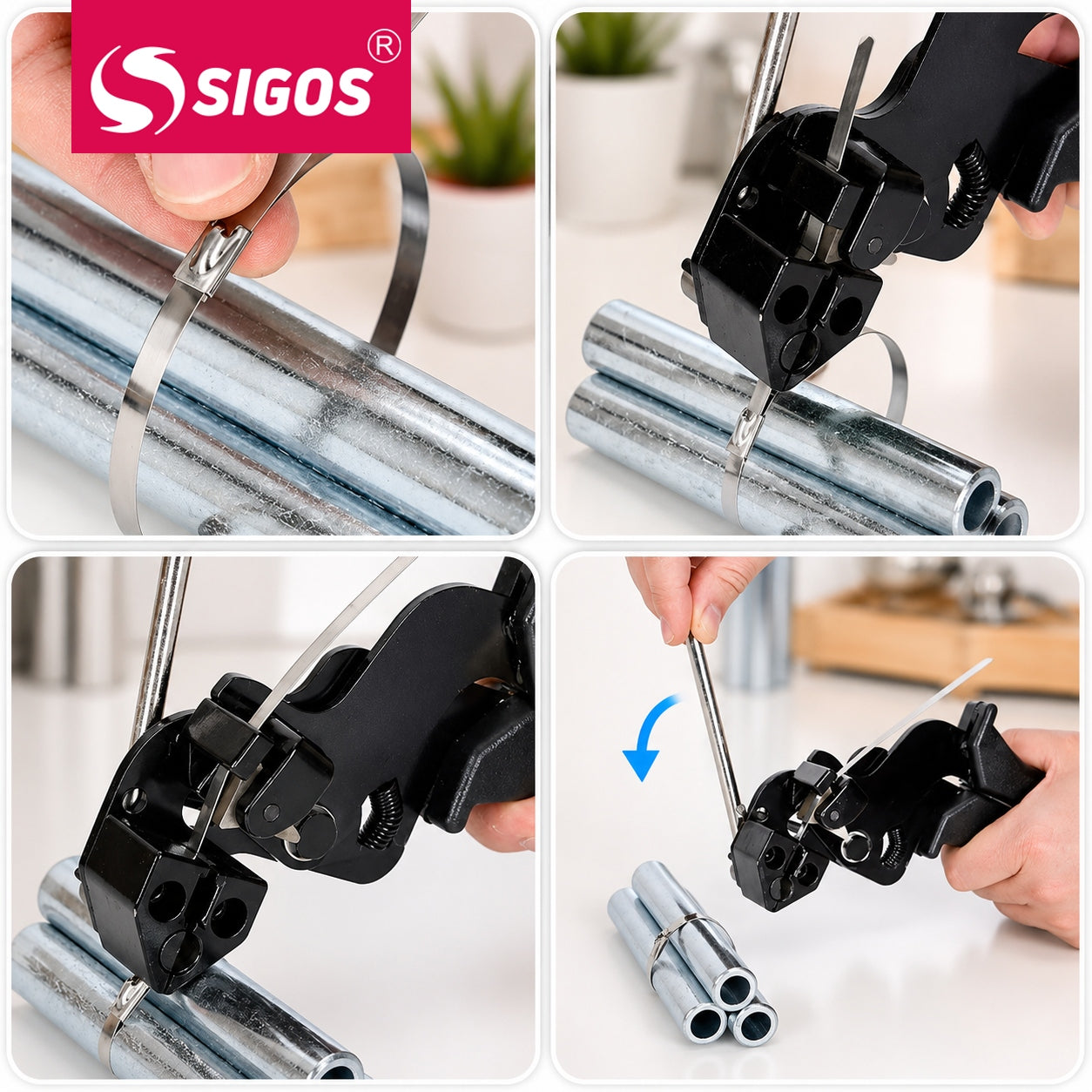STEEL BAND PLIERS CRIMPING MACHINE 12MM + 150 BANDS Manufacturer code SIGOS ZACISKARKA + OPASKI STALOWE