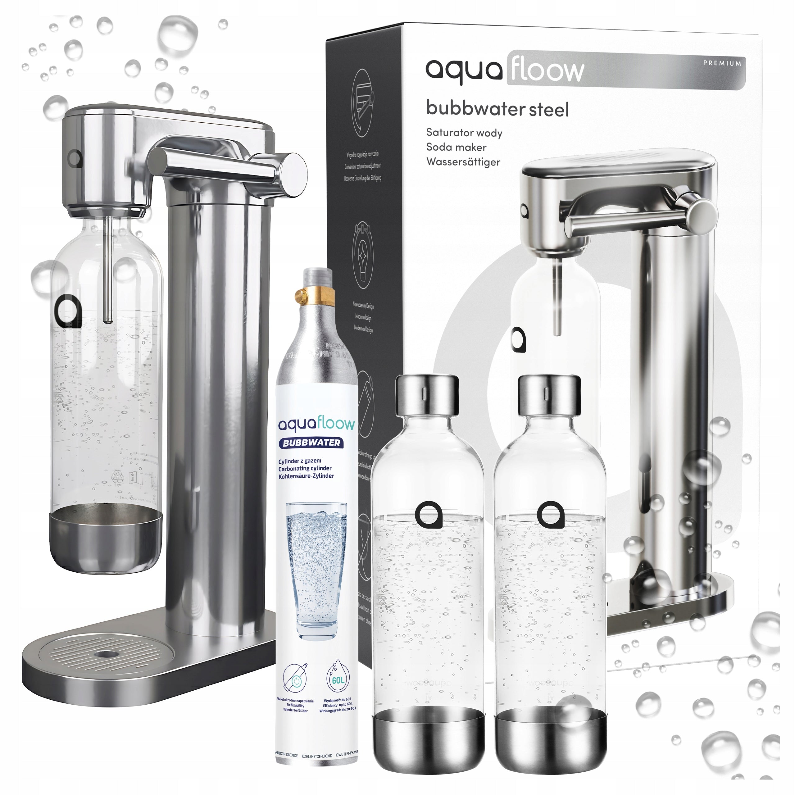 STEEL CARBONATED WATER SATURATOR 2X PLASTIC WATER BOTTLE CO2 CARTRIDGE