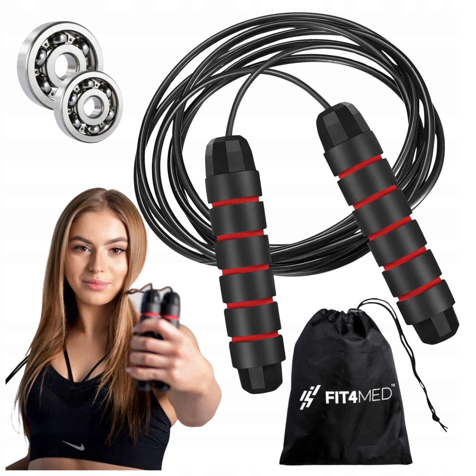 STEEL JUMP ROPE WITH BEARINGS ADJUSTABLE WITH CASE CROSSFIT EXERCISE TRAINING