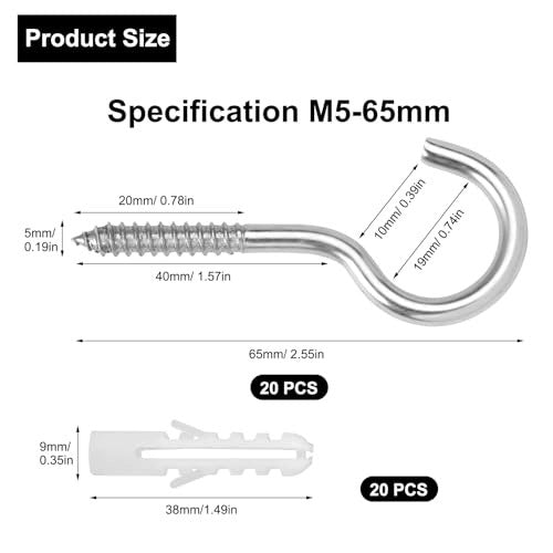 STEEL SCREW HOOKS M5X65MM FOR MOUNTING DECORATION LAMPS 20 PCS. steel Manufacturer code SWC5908807020564