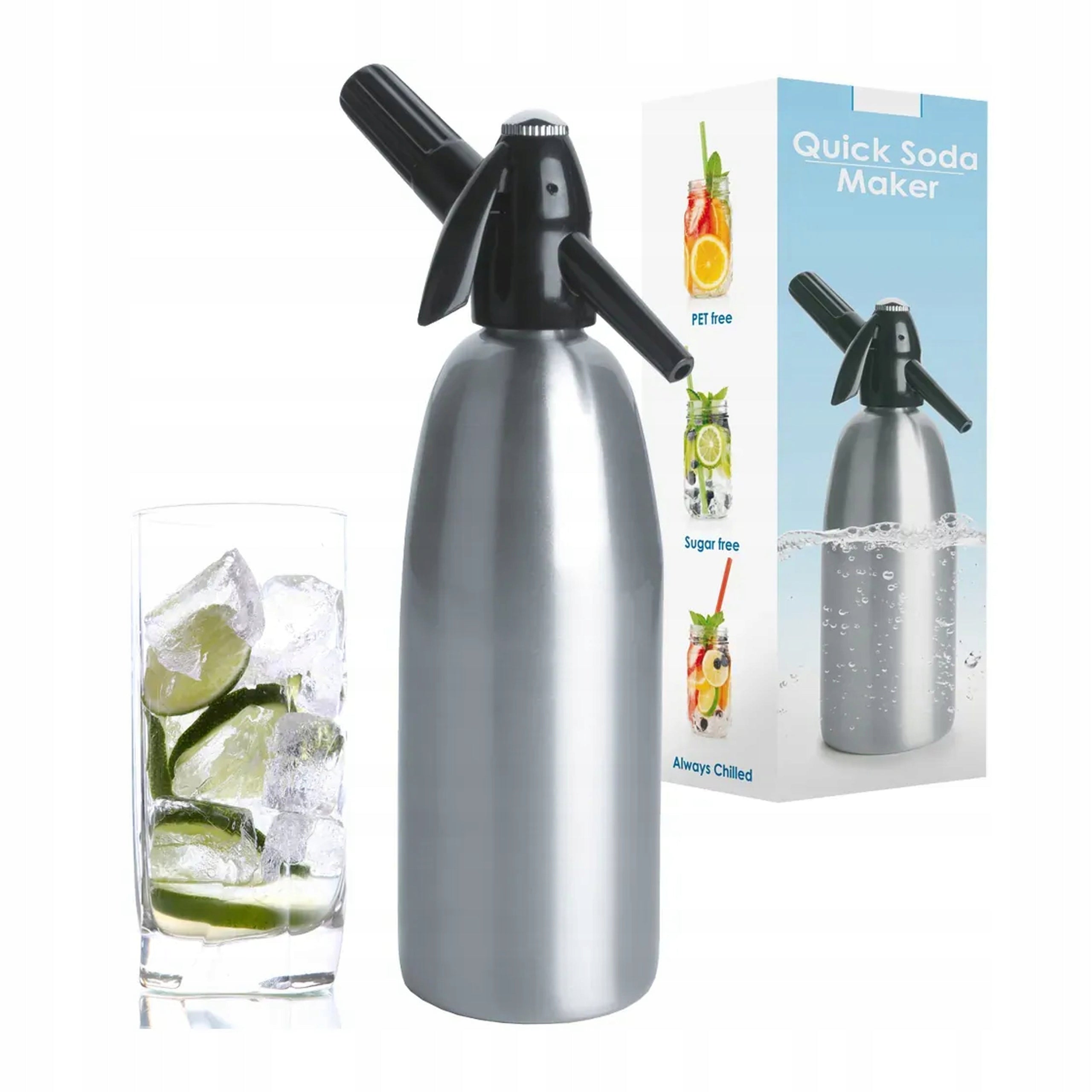 STEEL SIPHON SATURATOR FOR SODA SPARKLING WATER FOR CARTRIDGES EVERY2 1 LITER