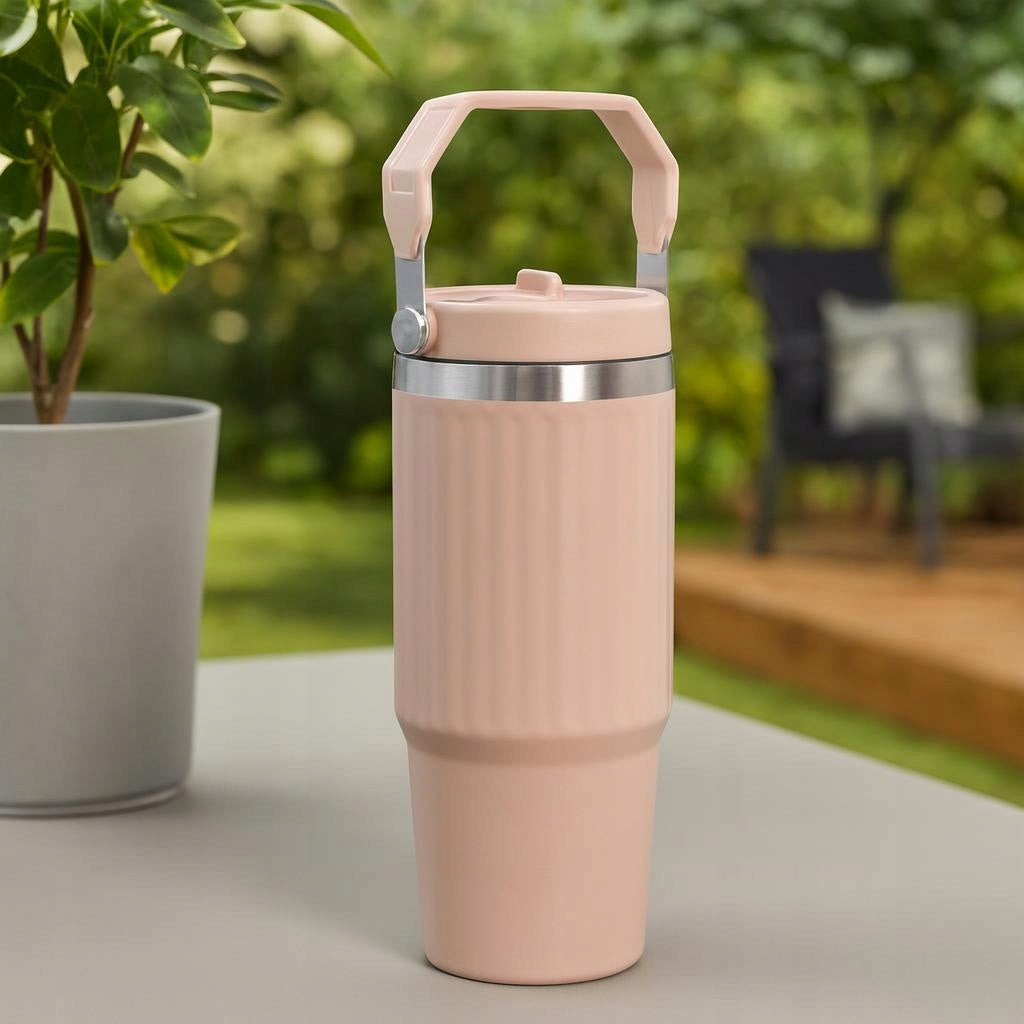 STEEL THERMOS WITH HANDLE 900 ML PINK DOUBLE INSULATION Brand Excellent Houseware