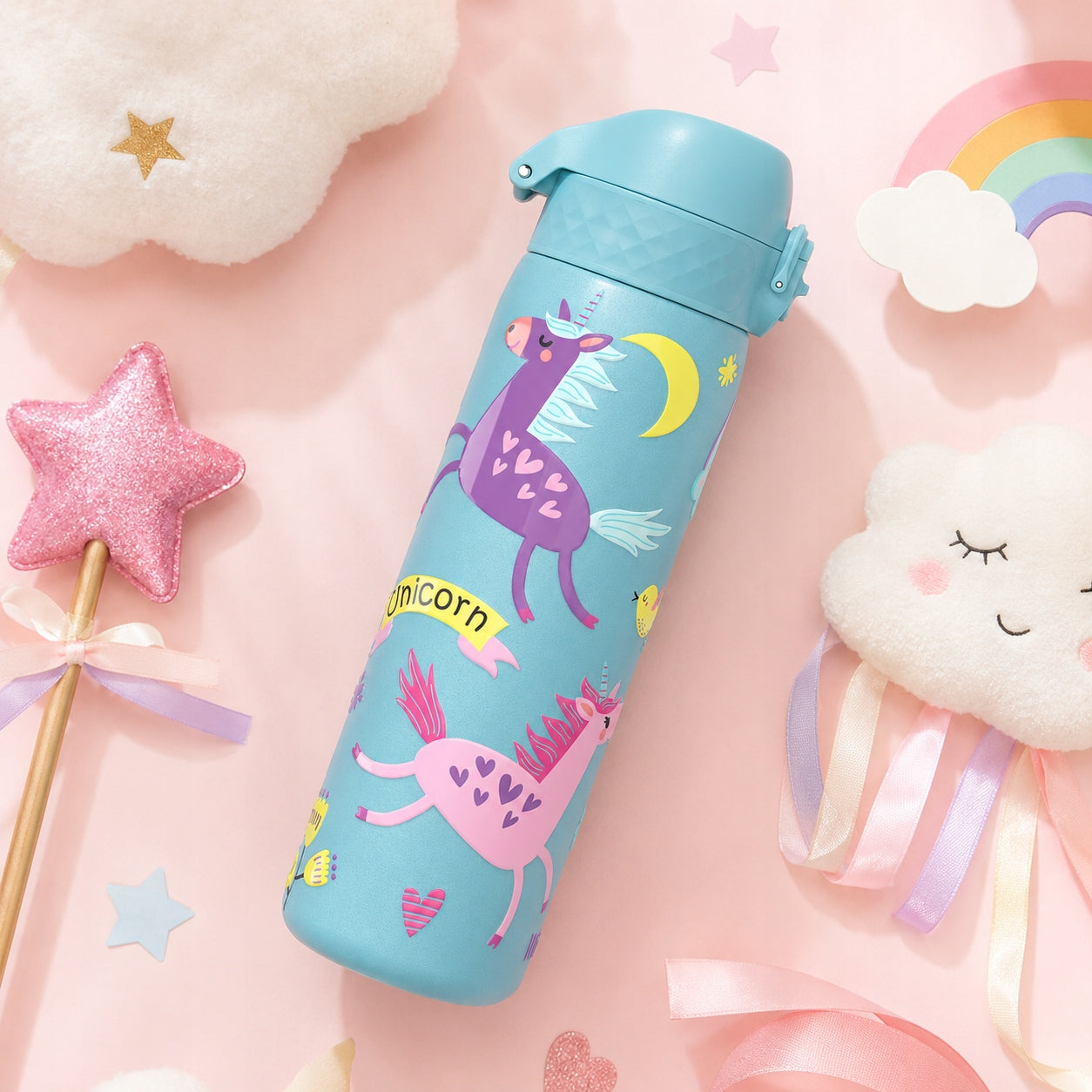 STEEL WATER BOTTLE FOR CHILDREN SEALED SCHOOL UNICORN ION8 0,6 L 600ml Diameter 6.5 cm