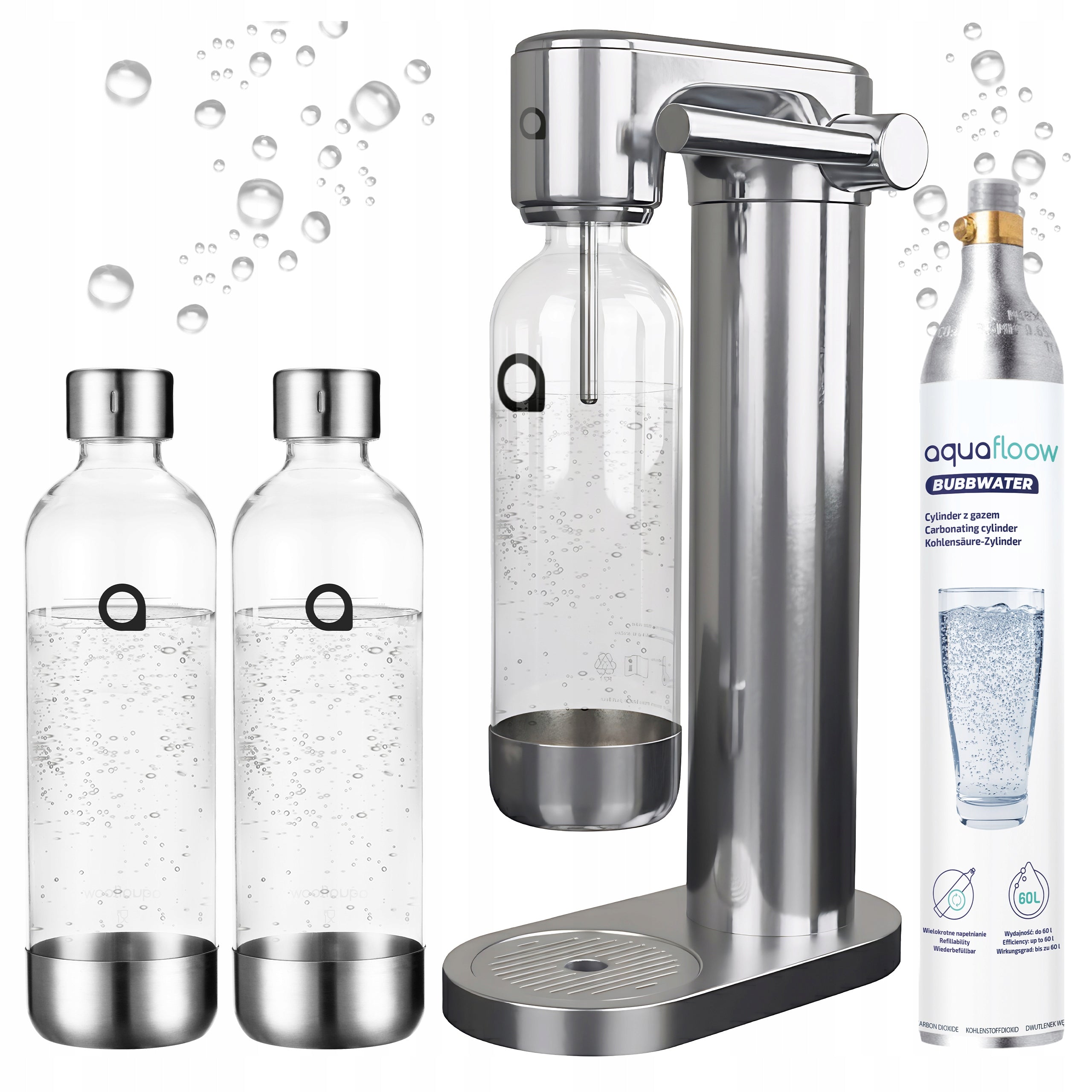 STEEL WATER GAS SATURATOR SET 2X WATER BOTTLE CO2 CARTRIDGE