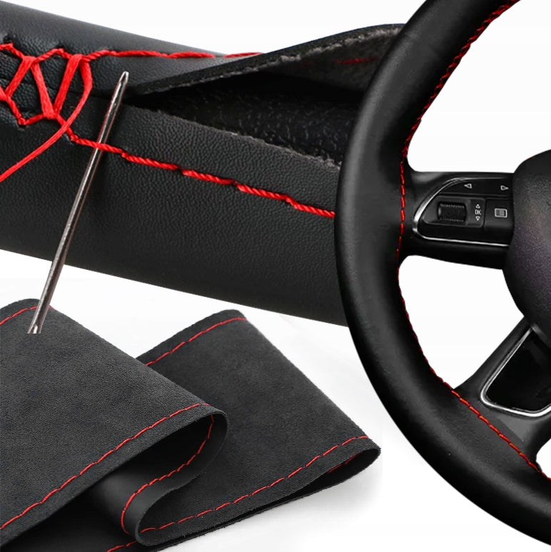 STEERING WHEEL COVER, BLACK, RED, STEERING WHEEL COVER. Packaging status original