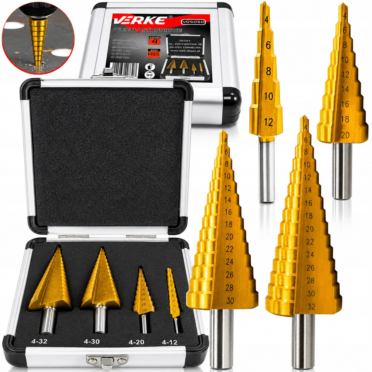 STEP DRILL BITS CONICAL SPIRAL CHRISTMAS TREE METAL DRILL BIT SET 4-32mm