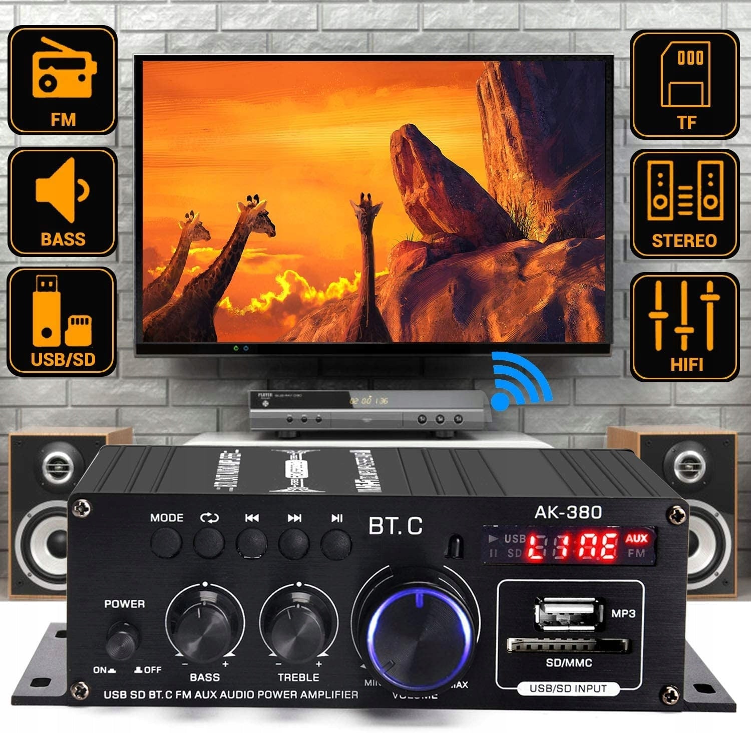 STEREO AMPLIFIER SOUND BLUETOOTH RADIO FM INPUT SD/USB 2 CHANNELS Model WZMACNIACZ-AK45