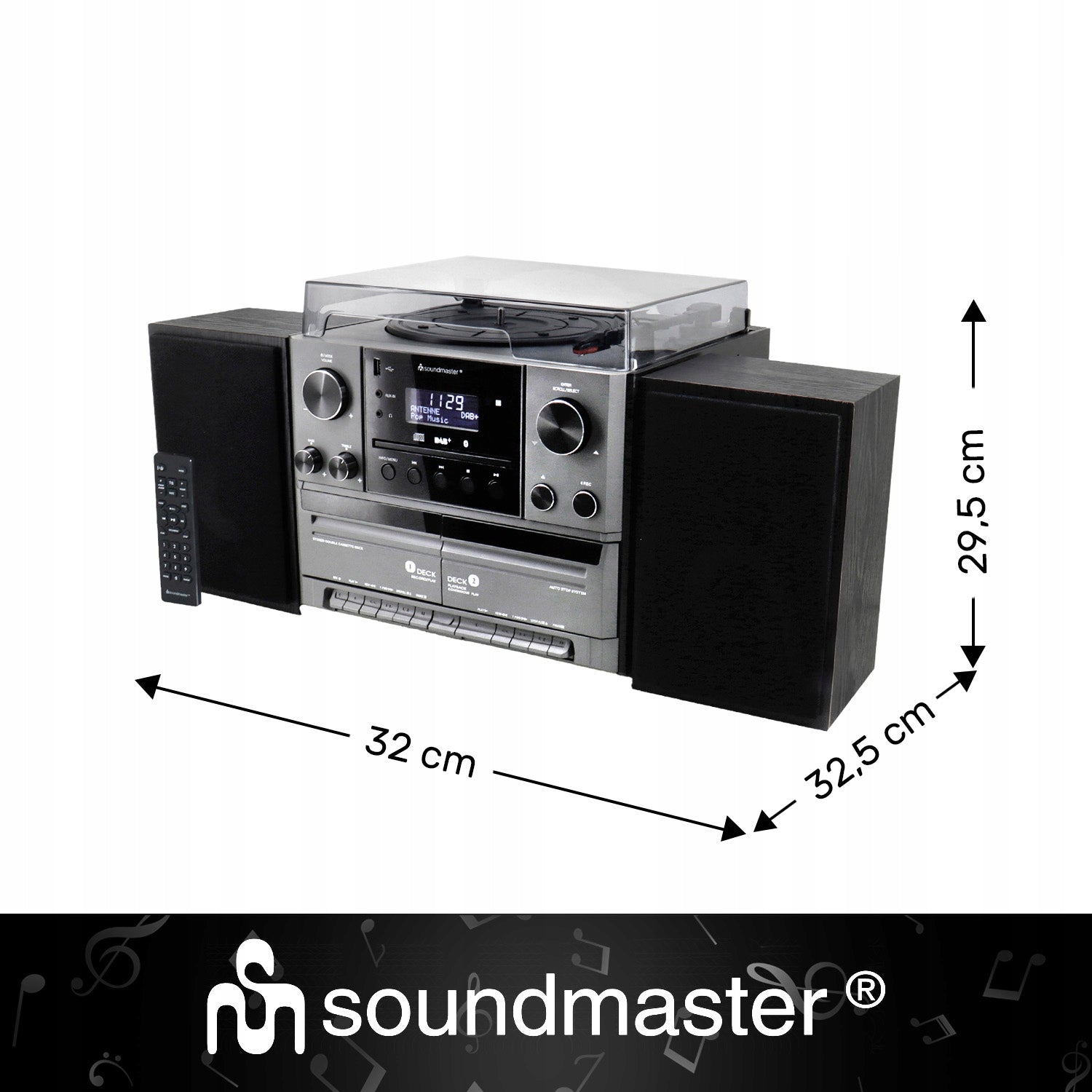 STEREO TOWER TURNTABLE SOUNDMASTER CASSETTE PLAYER TUNER FM USB BLUETOOTH Brand Soundmaster