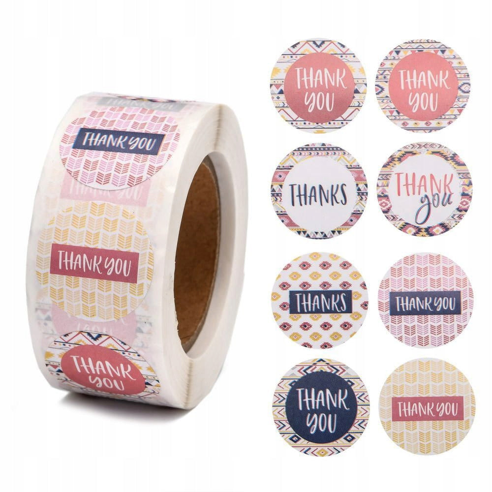 STICKERS THANK YOU DECORATIVE LABELS ROUND 25MM MIX 500 PIECES