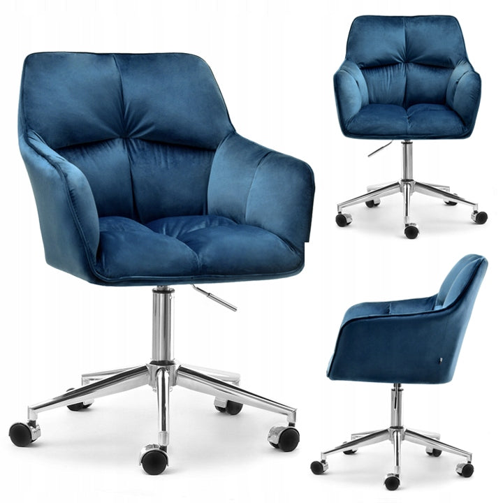 STITCHED SWIVEL CHAIR FOR OFFICE ISLA NAVY BLUE VELOUR ON CHROME LEG