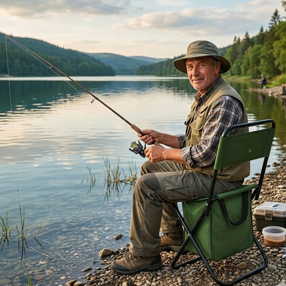 STOOL HIGH CHAIR FOLDING FISHING CAMPING FOR FISH STRONG Model wędkarskie z pojemnikiem