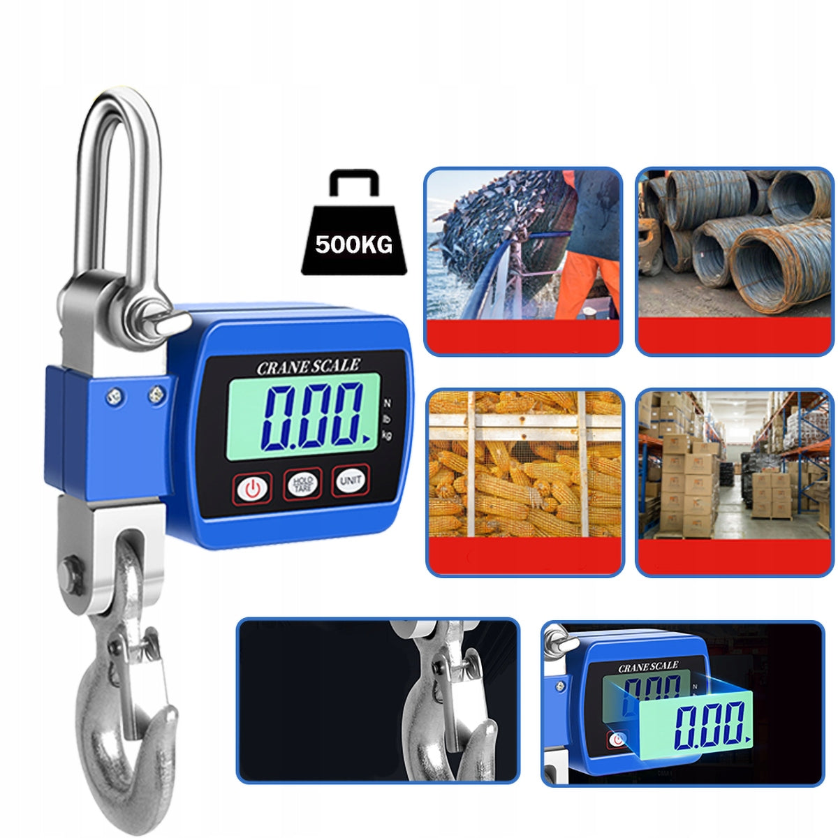 STORAGE CRANE HOOK SCALE HANGING HUNTER LCD BATTERY OPERATED 500kg Manufacturer code XM1255
