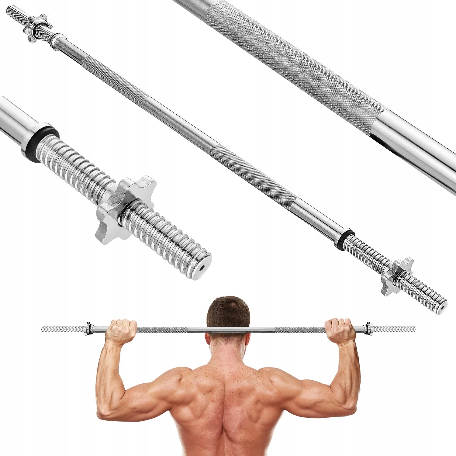 STRAIGHT NECK 120CM 28MM THREADED BARBELL CLAMPS GYMTEK