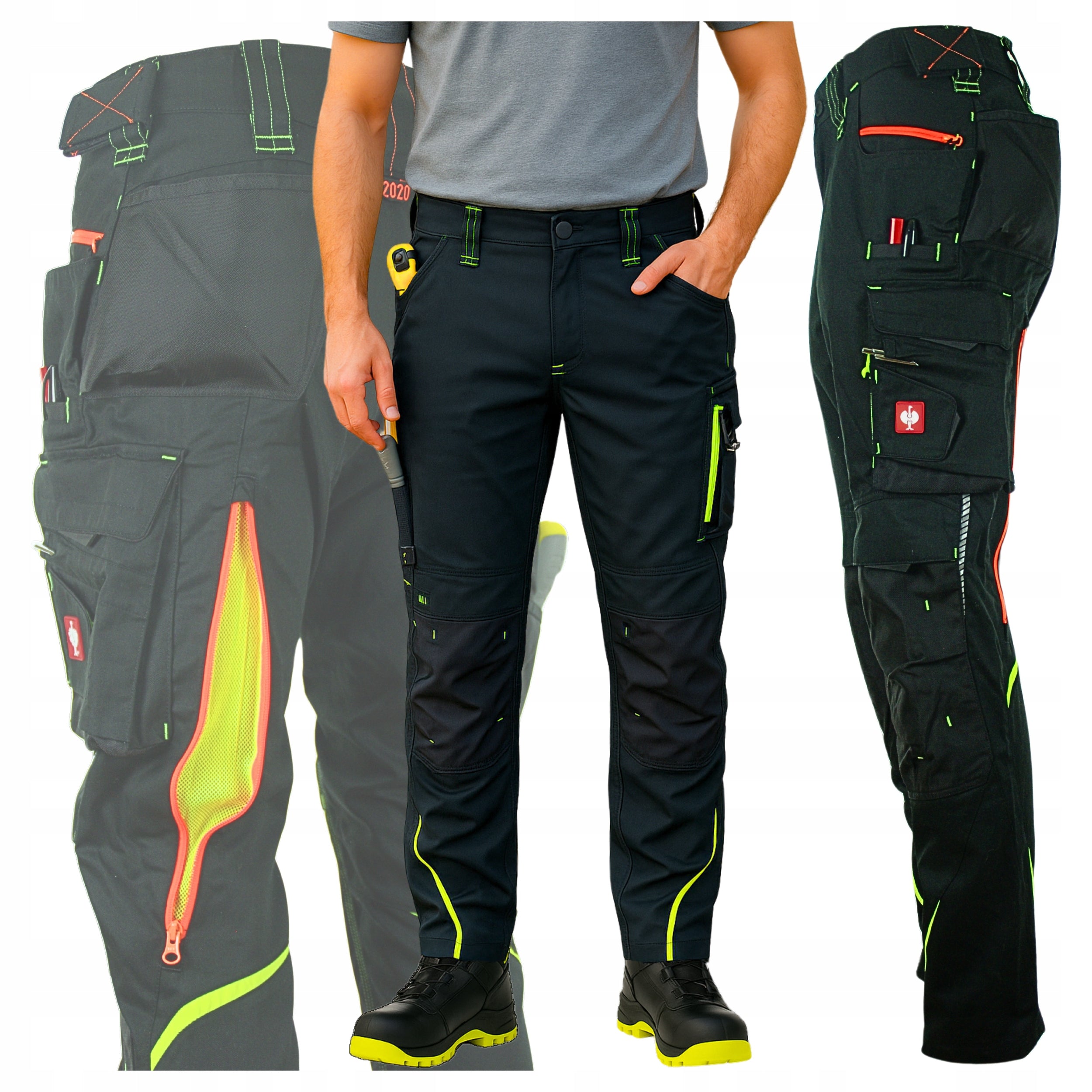 STRAUSS PREMIUM 65511 Men's Work Pants Black and Yellow Ventilation Packaging status original