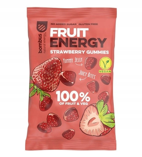 STRAWBERRY fruit gummies 100% GLUTEN FREE FRUIT 35g BOMBUS
