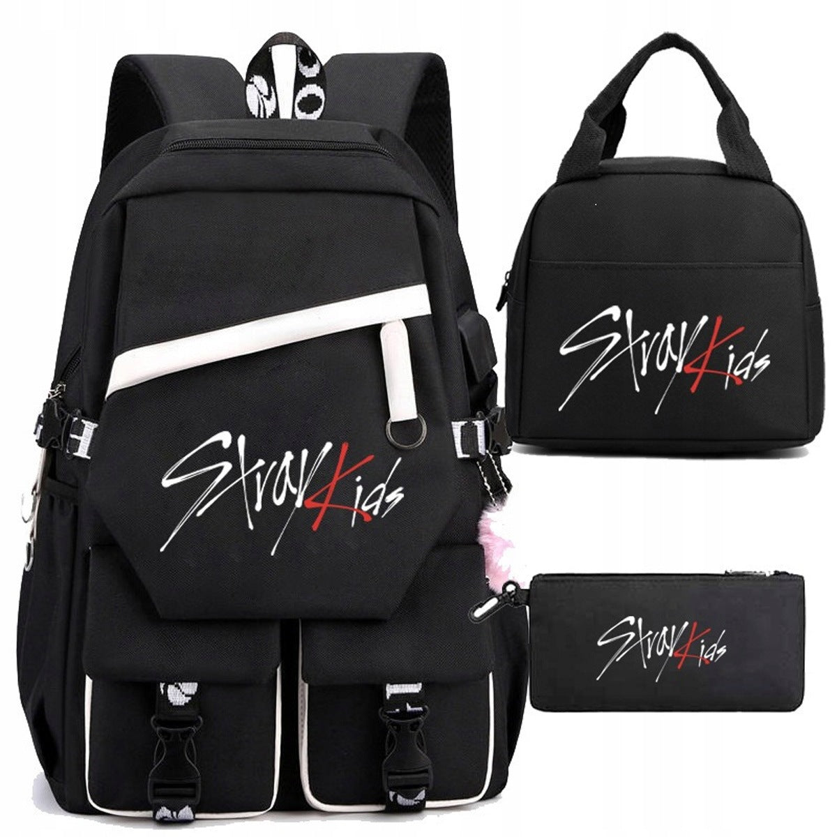 STRAY KIDS PLECAK SZKOLNY ZESTAW 3W1 NA LAPTOPA WIELE PRZEGRÓD SASZETKA