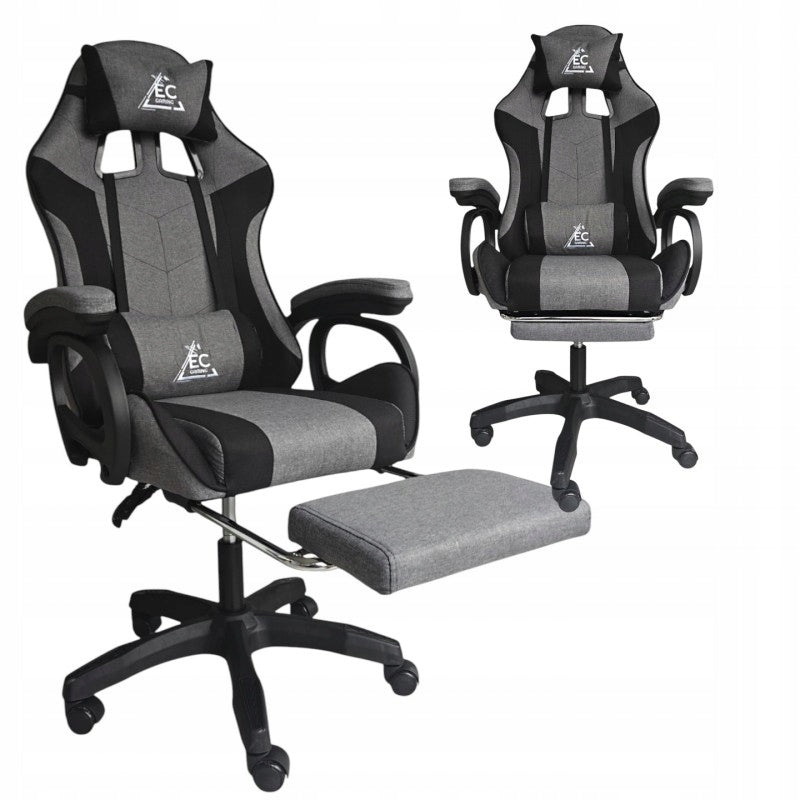 STRIKE swivel gaming chair with footrest and cushions, grey KO40SZ, ,