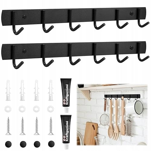 STRIP WITH HOOKS FOR KITCHEN STEEL 32 CM 6 HOOKS WALL HANGER