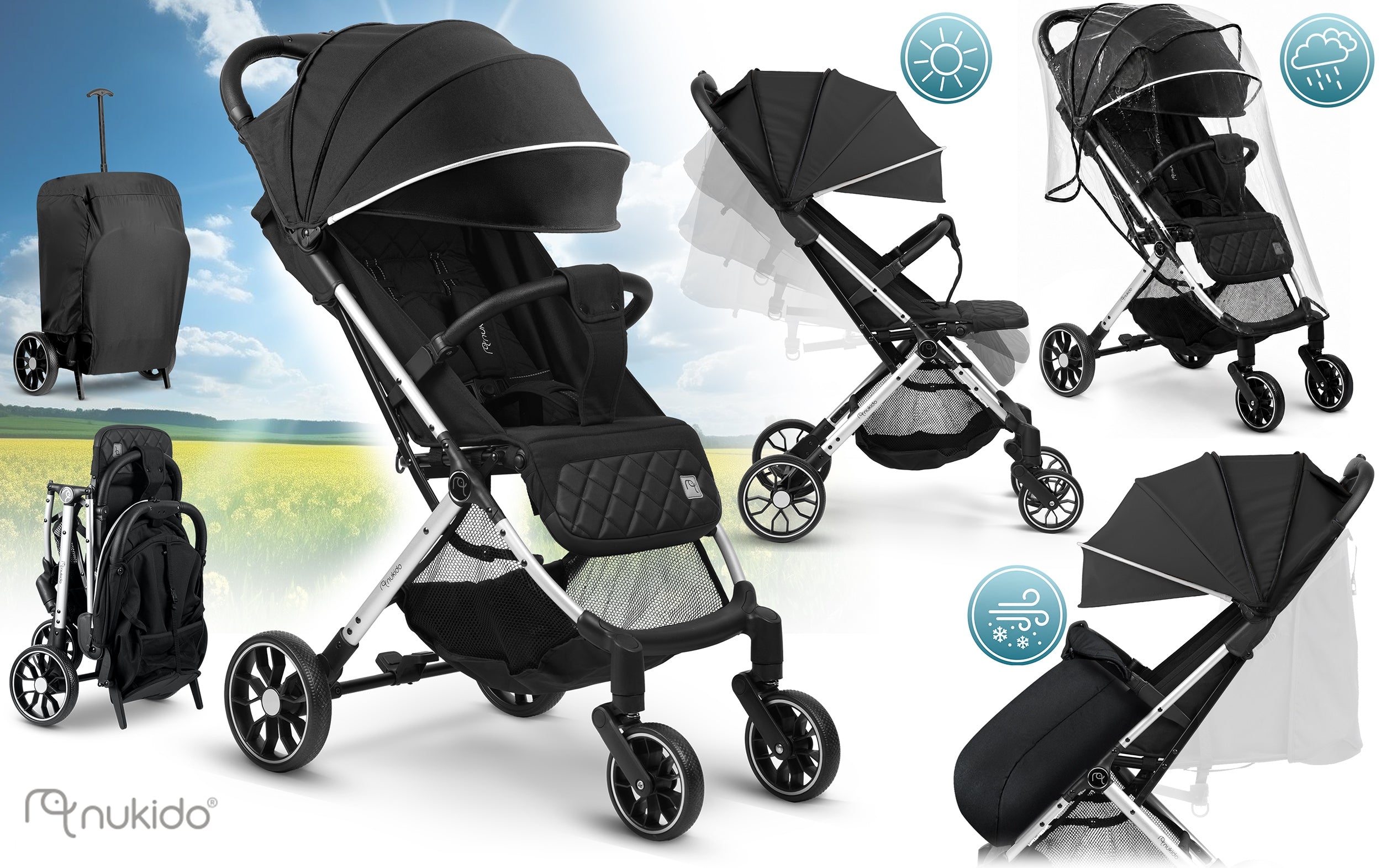 STROLLER FOLDING LIGHTWEIGHT LARGE WHEEL STROLLER + COVER ACCESSORIES Packaging status original