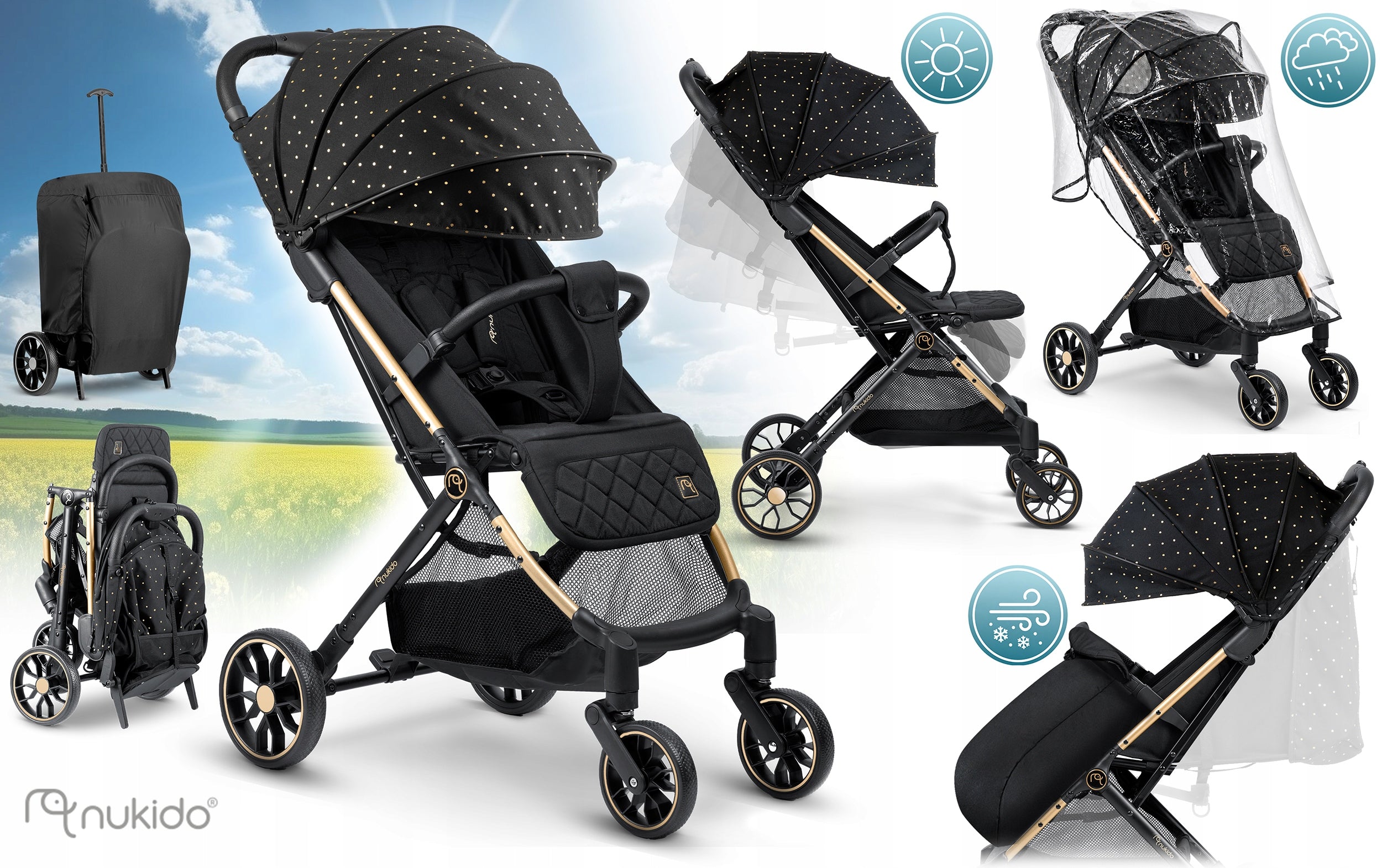 STROLLER FOLDING LIGHTWEIGHT LARGE WHEEL STROLLER + COVER ACCESSORIES Packaging status original