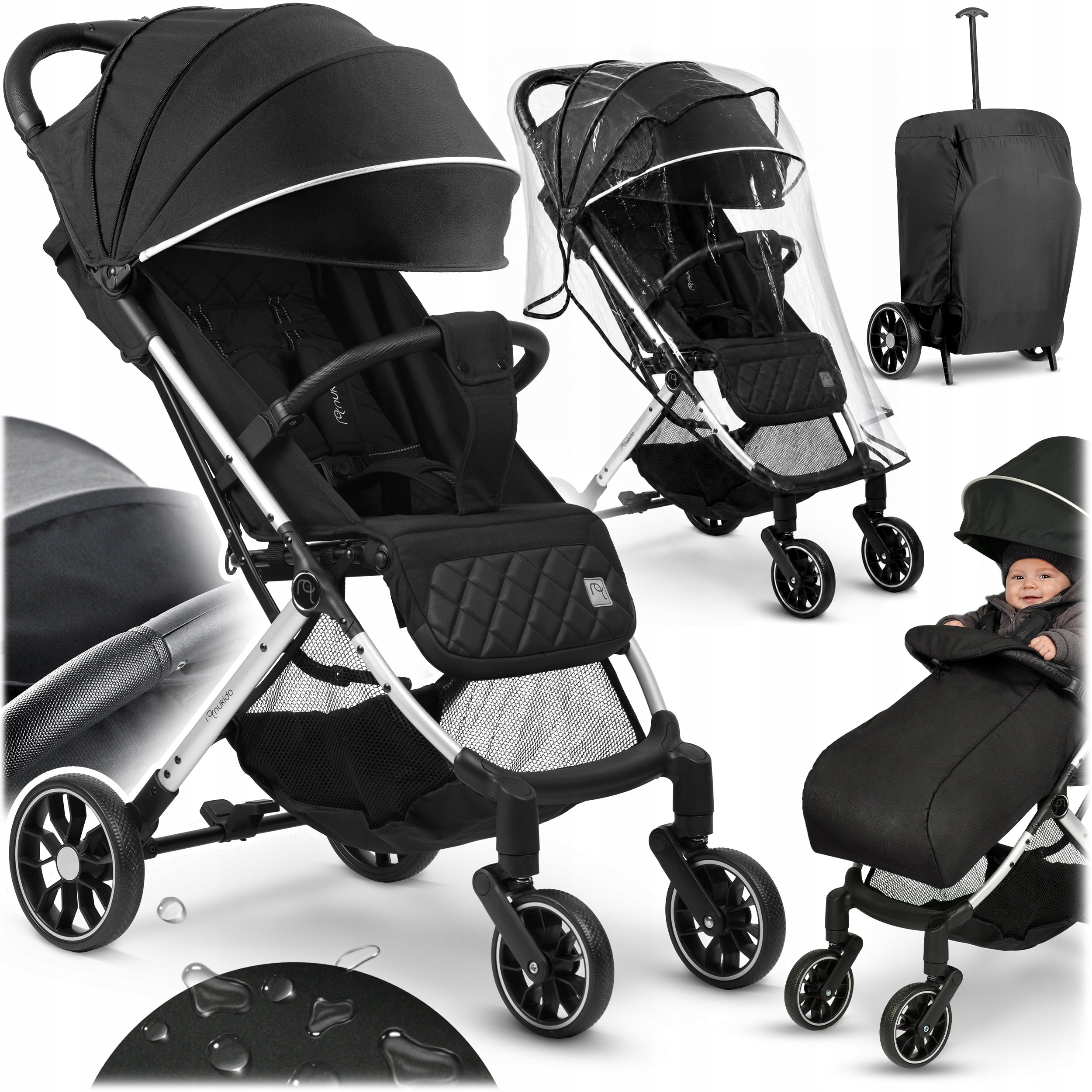 STROLLER FOLDING LIGHTWEIGHT LARGE WHEEL STROLLER + COVER ACCESSORIES