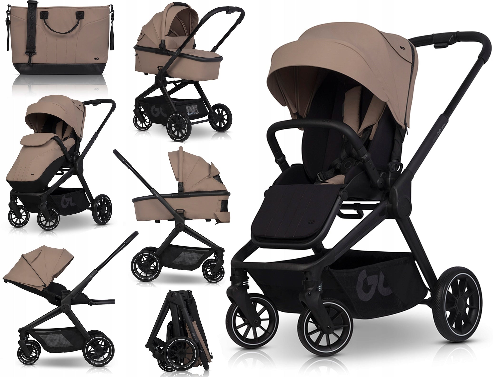 STROLLER + GONDOLA BAG RETRACTABLE SEAT 3in1 LARGE WHEELS 0-22KG Brand Easy Go