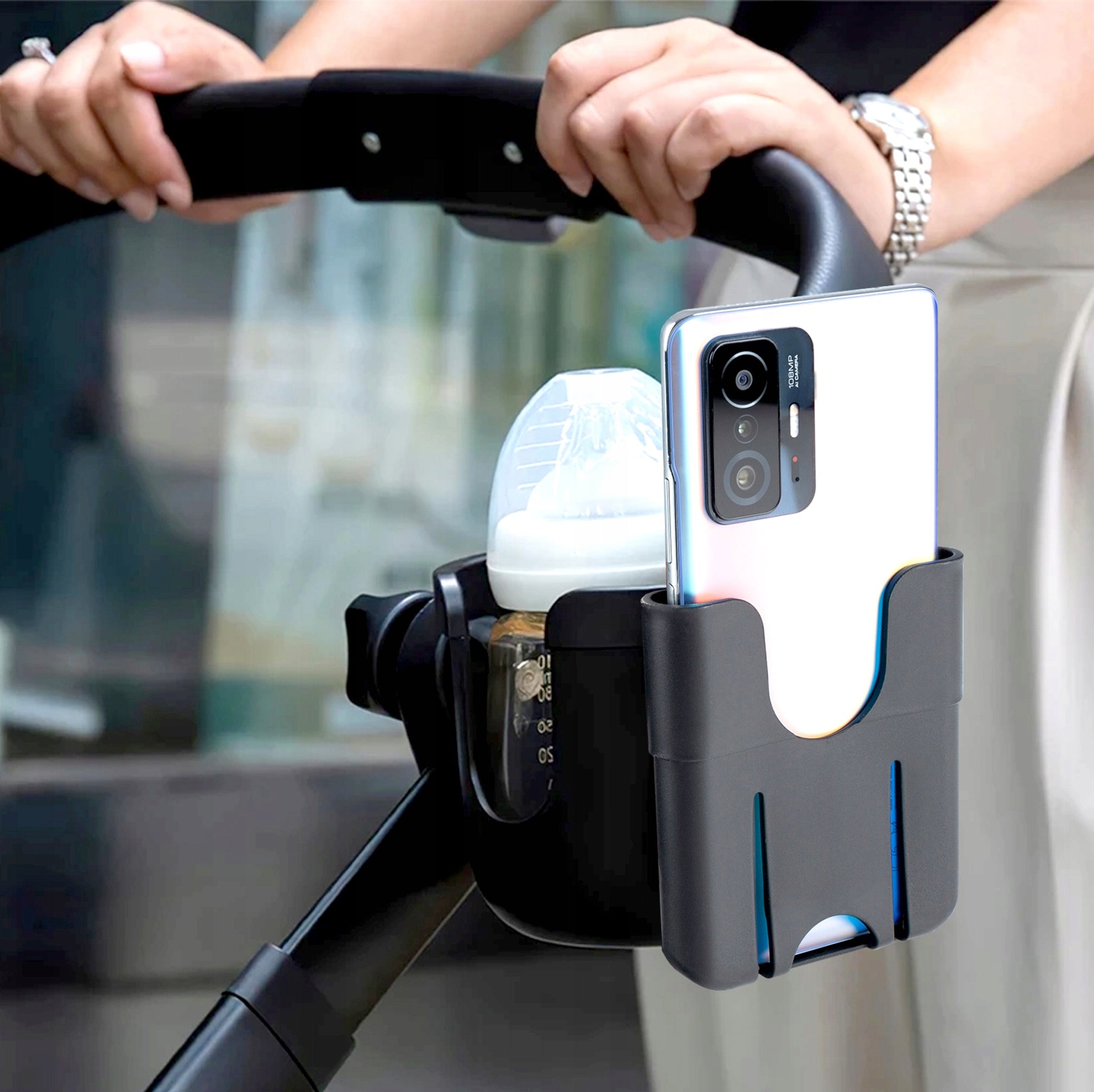 STROLLER HOLDER 2IN1 FOR BOTTLE CUP PHONE WATER BOTTLE DRINKS UNIVERSAL Manufacturer code OpUWt