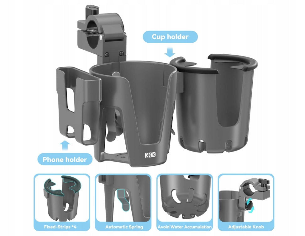 STROLLER ORGANIZER HOLDER 3in1 FOR CUP BOTTLE PHONE FOR BIKE GREY Brand no brand