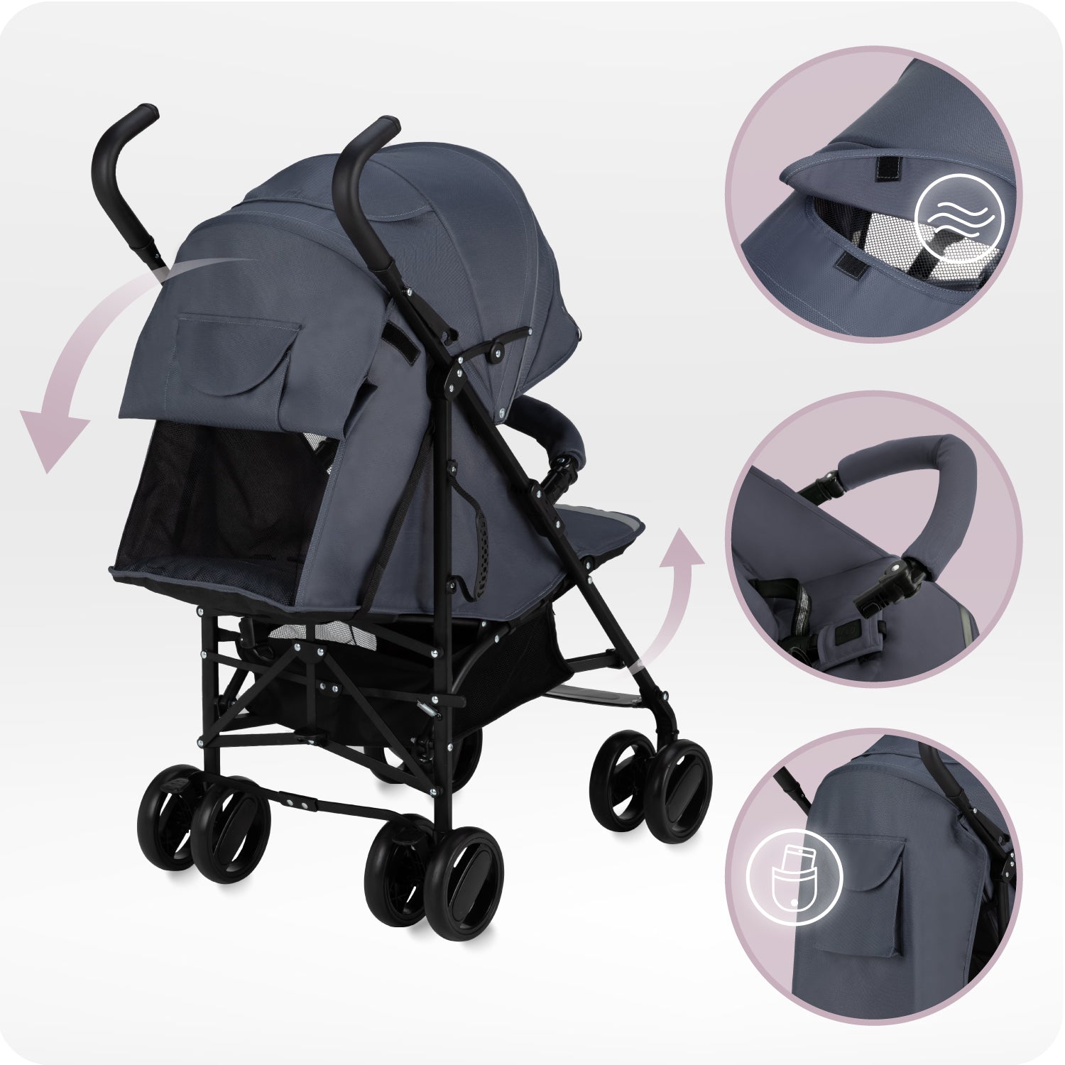 STROLLER UMBRELLA MOMI AKIRA GREY BASKET MOSQUITO NET FOIL Brand MoMi