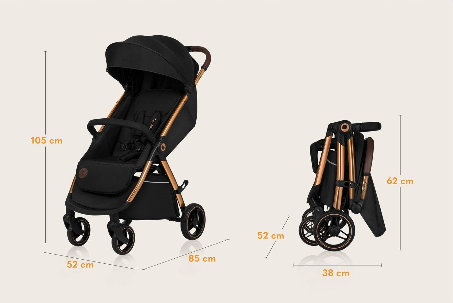 STROLLER UP TO 22 KG MAINTENANCE-FREE WHEELS QUICK FOLDING LIONELO INGRID Color black