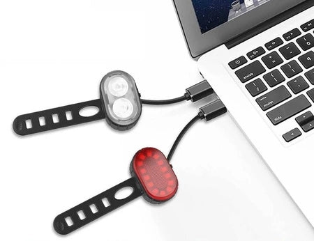 STRONG BIKE LIGHT RECHARGEABLE LED FLASHLIGHT USB FRONT + BACK SET Brand Monpax