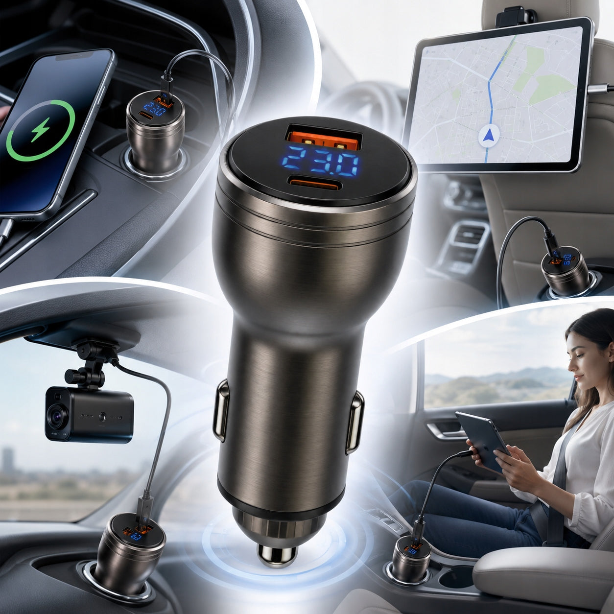 STRONG CAR CHARGER FAST CHARGING PD QC 100W USB USB-C METER Packaging status original