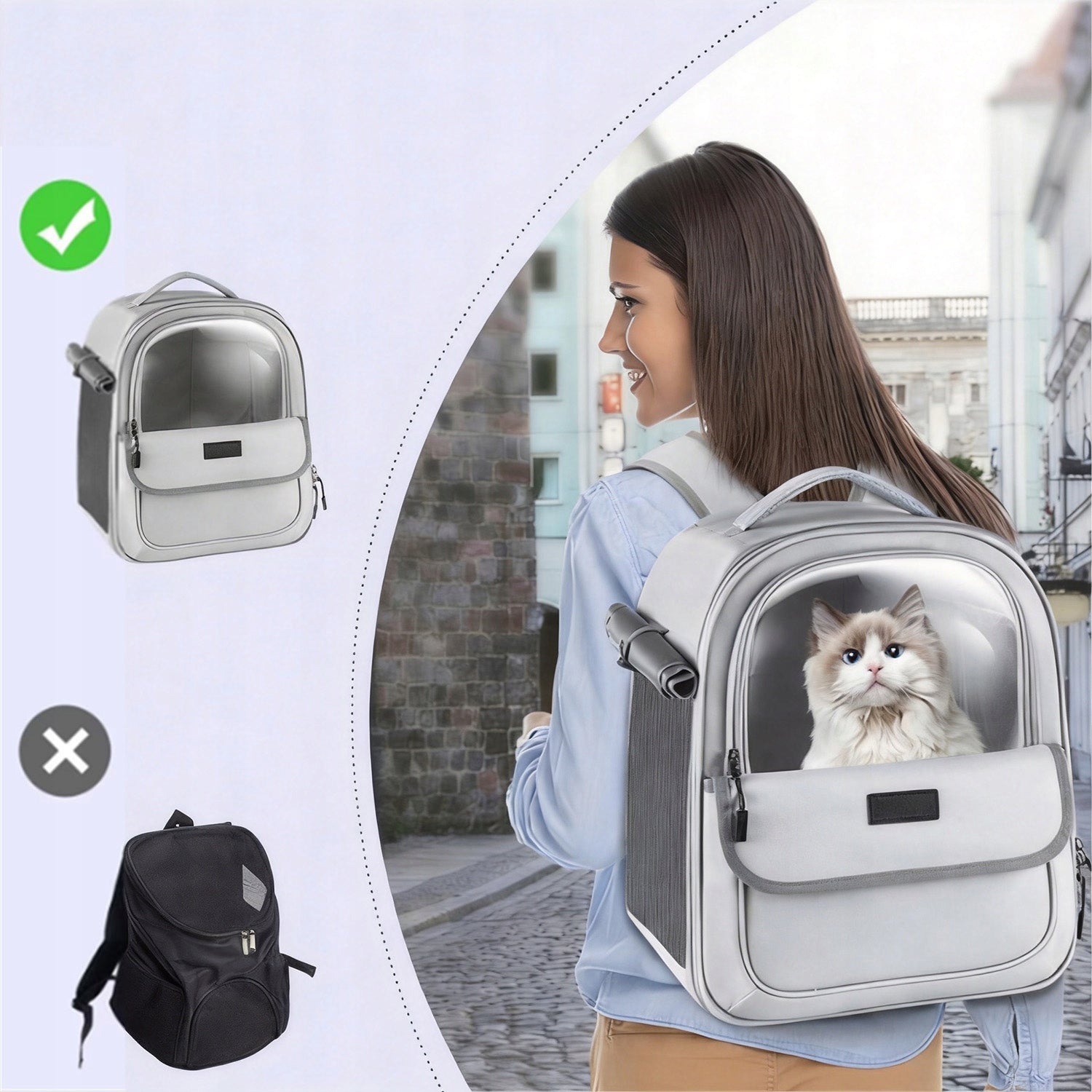 STRONG COMFORTABLE DOG CAT BACKPACK ZIPPERS VENTILATION RESISTANT STYLISH GREY Product weight with unit packaging 0.9 kg