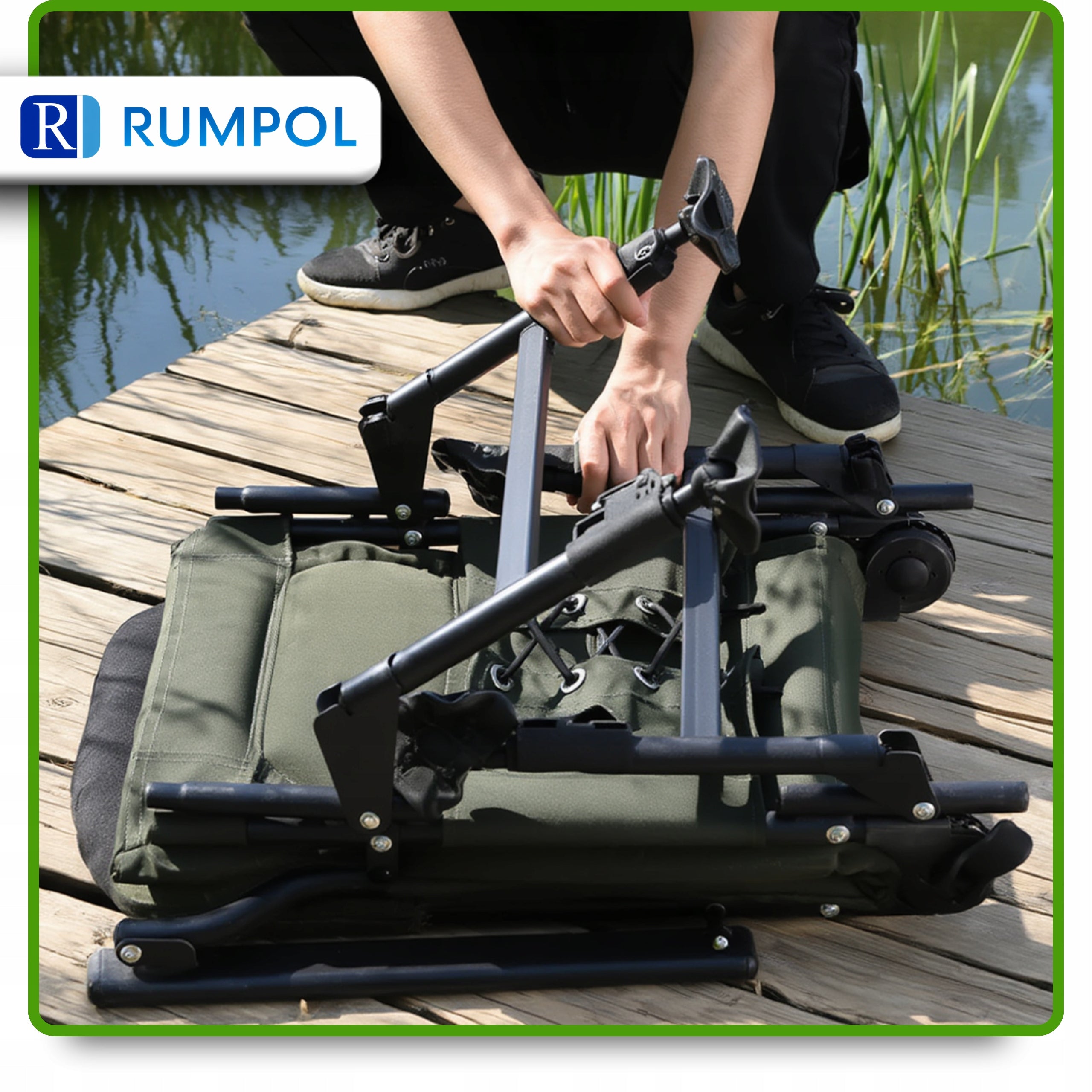 STRONG FISHING CHAIR RUMPOL ADJUSTABLE BACKREST UP TO 160KG KNIFE BAG 210018 Manufacturer code 210020