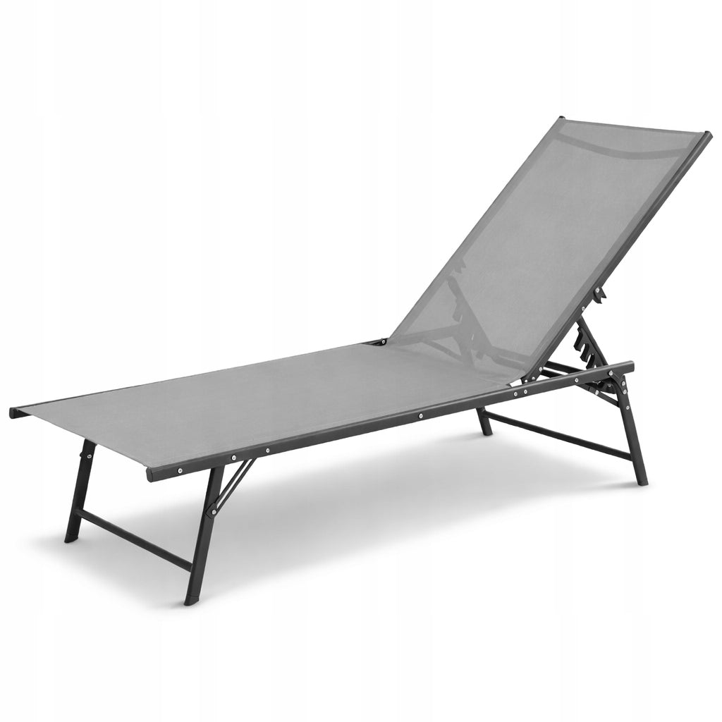 STRONG FOLDING GARDEN LOUNGER BED COUCH 5-POSITION SANYA LIGHT GREY