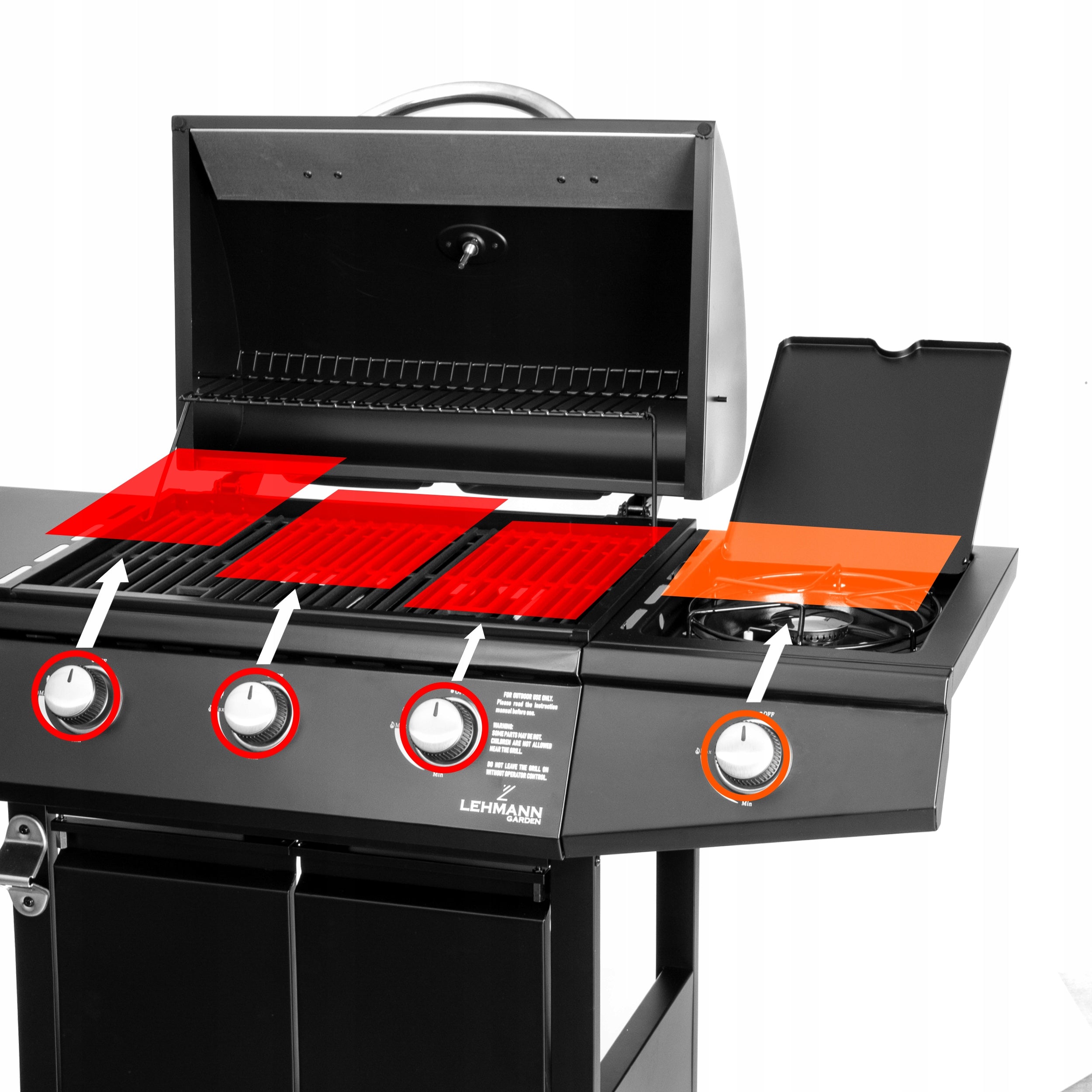 STRONG GAS GRILL STEEL CAST IRON GRATE 3+1 TEXAS BLACK SET +COVER Power 8.4 kW