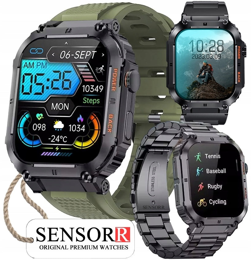 STRONG MILITARY MEN'S WATCH SMARTWATCH ON BRACELET CONVERSATION SMS PL MENU