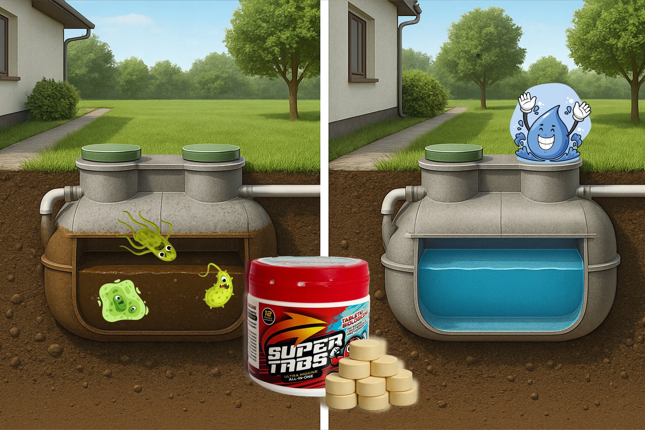 STRONG Tablets for septic tank treatment plants for the Year Bacteria remove odor 26 PCS. Manufacturer code SUPER TABS - tabletki do szamb i oczyszczalni