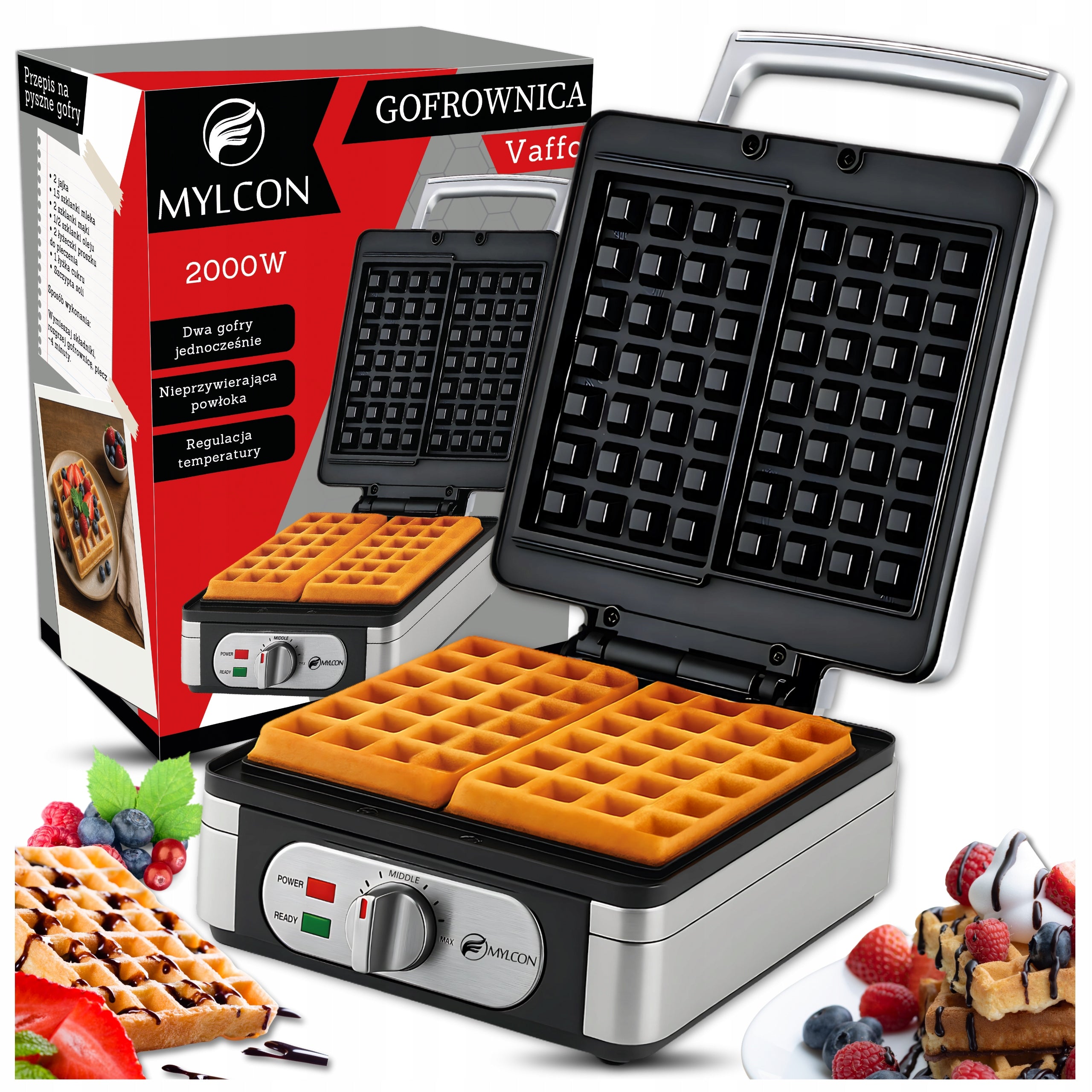 STRONG WAFFLE MAKER FOR 2 LARGE WAFFLES TEMPERATURE CONTROL NOT LEAKING 2000W