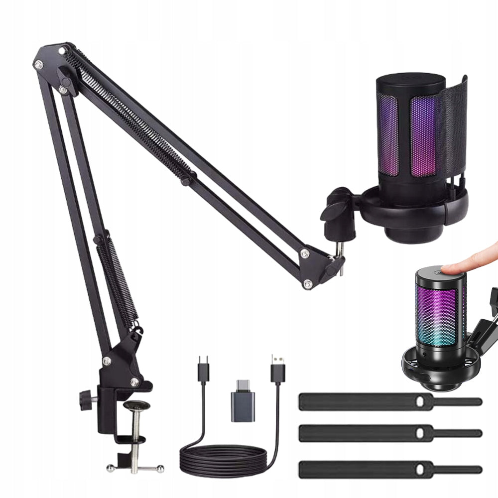 STUDIO MICROPHONE RGB USB JACK CONDENSER GAMING TRIPOD