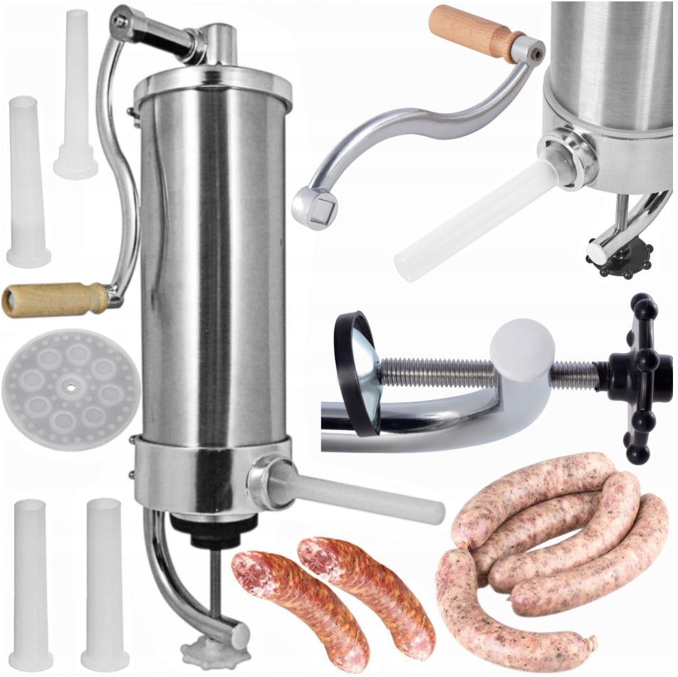 STUFFER MEAT GRINDER KIELBAS KABANOSOW 4X FUNNELS PISTON SOLID STEEL