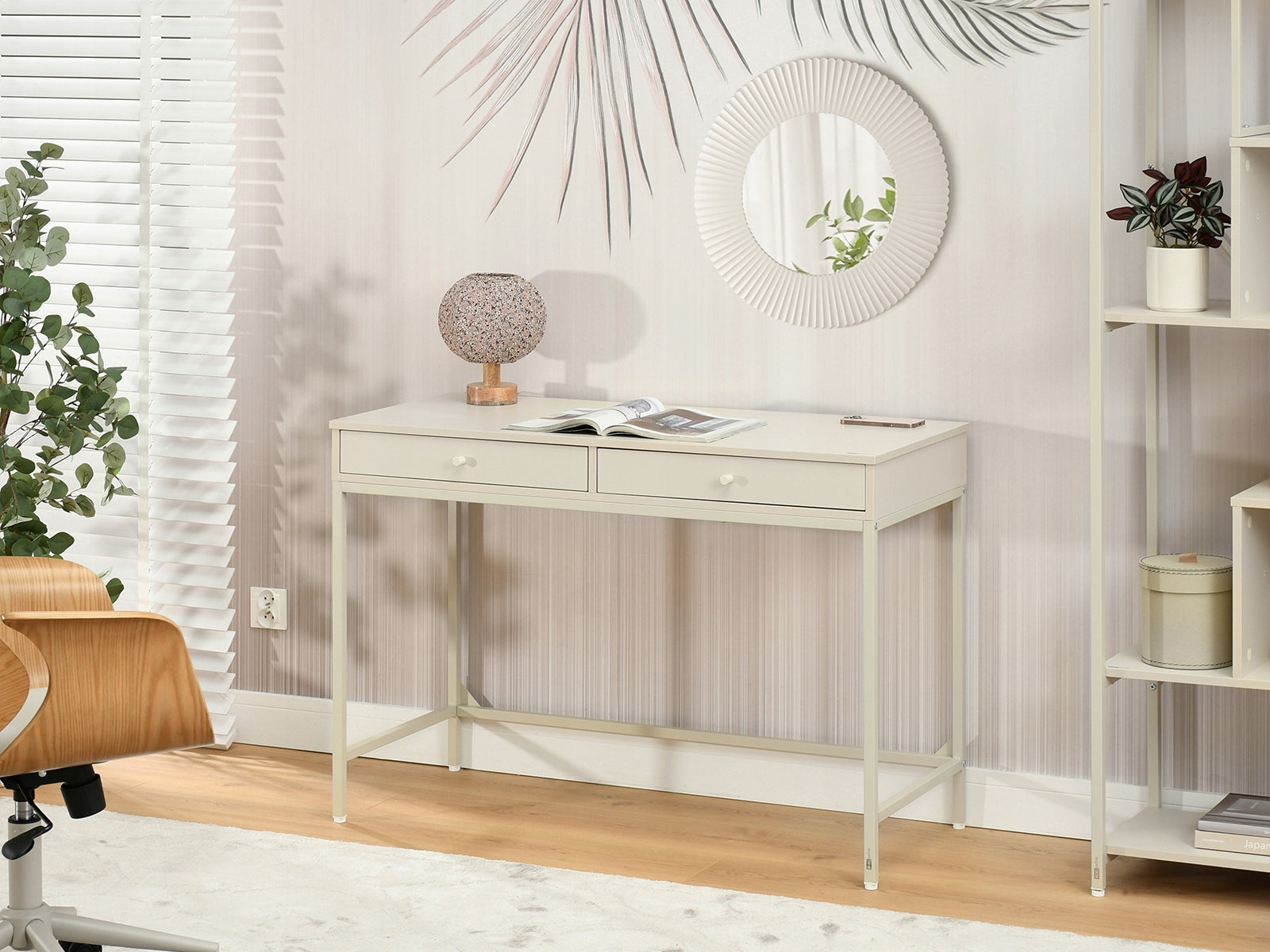 STYLISH CREAM DESK FOR HOME OFFICE TWO SPACIOUS DRAWERS KALAN CREAM EAN (GTIN) 5907698697336